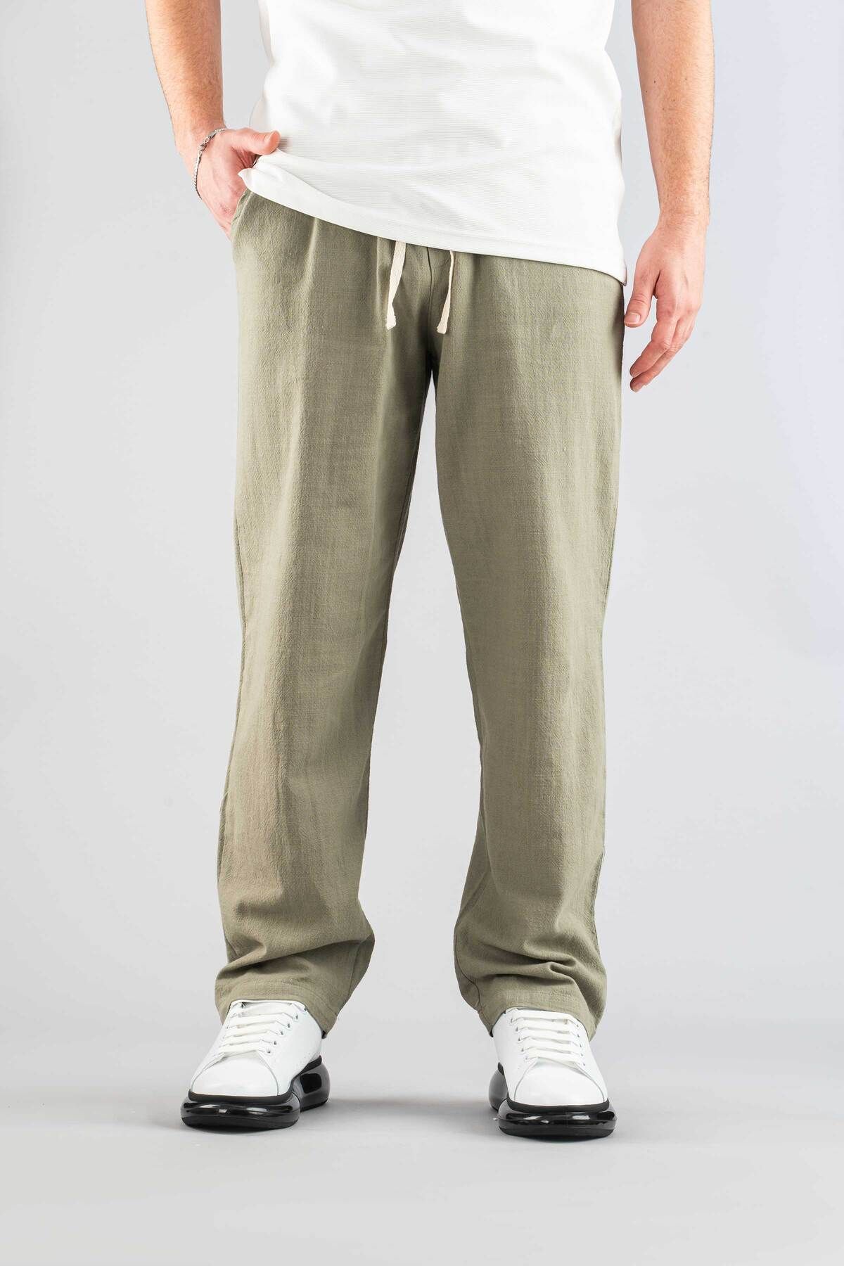 bombe-Pantaloni pentru bărbați, cu talie elastică, in, confortabil, elastic, lycra, de bază, din bumbac, jogger kaki 2