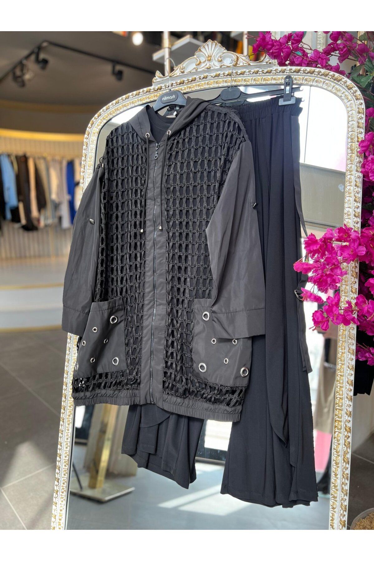 SERAP ESER EXCLUSIVE STYLE ELAN- FİLE DETAYLI KAPÜŞONLU 3'LÜ TAKIM