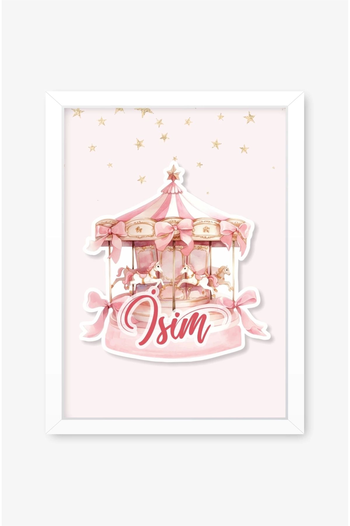 neşeli günlerim İsme Özel Boyutlu Pembe Atlıkarınca Beyaz Çerçeve 30x40 cm Tablo, Hastane Odası Kapı Süsü, Çocuk Oda