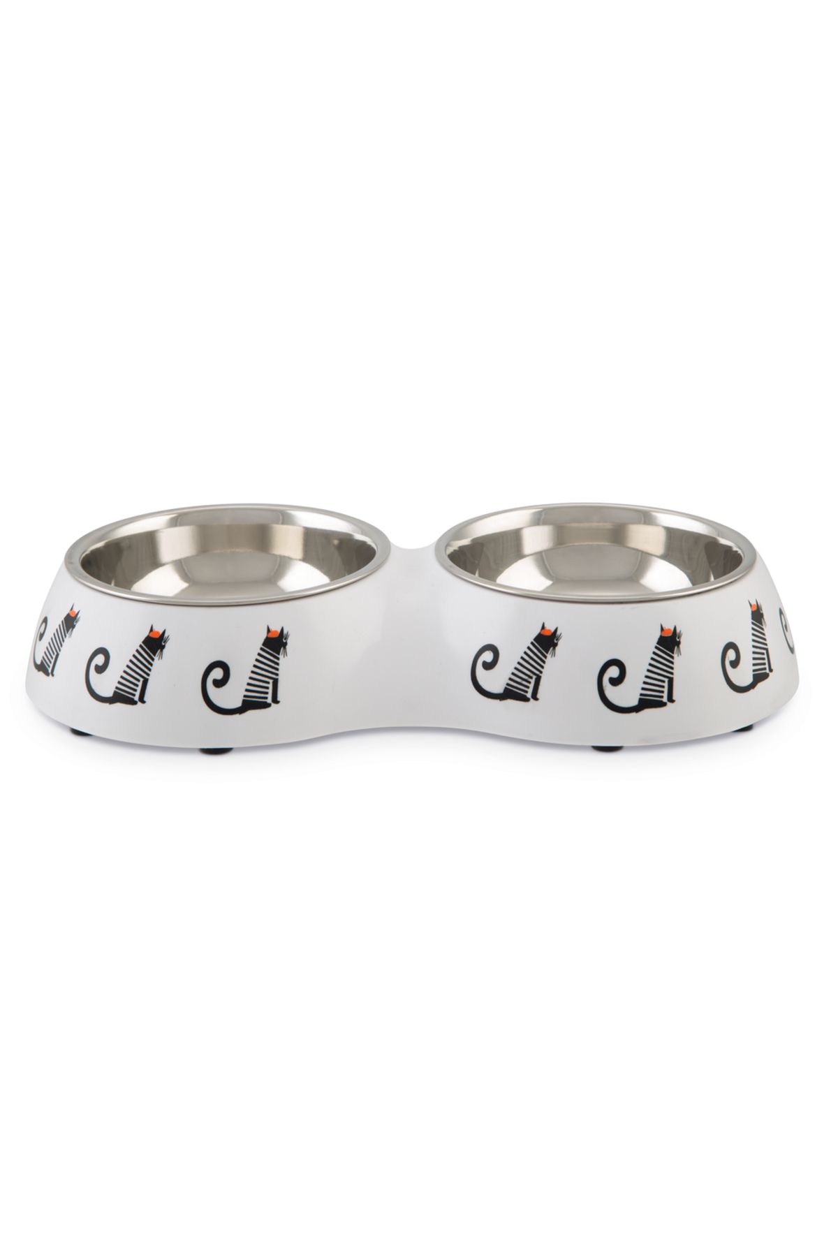 Beeztees Kedi İkili Mama ve Su Kabı, Paslanmaz Çelik, Beyaz, 27x14x4,5cm, 2x160ml