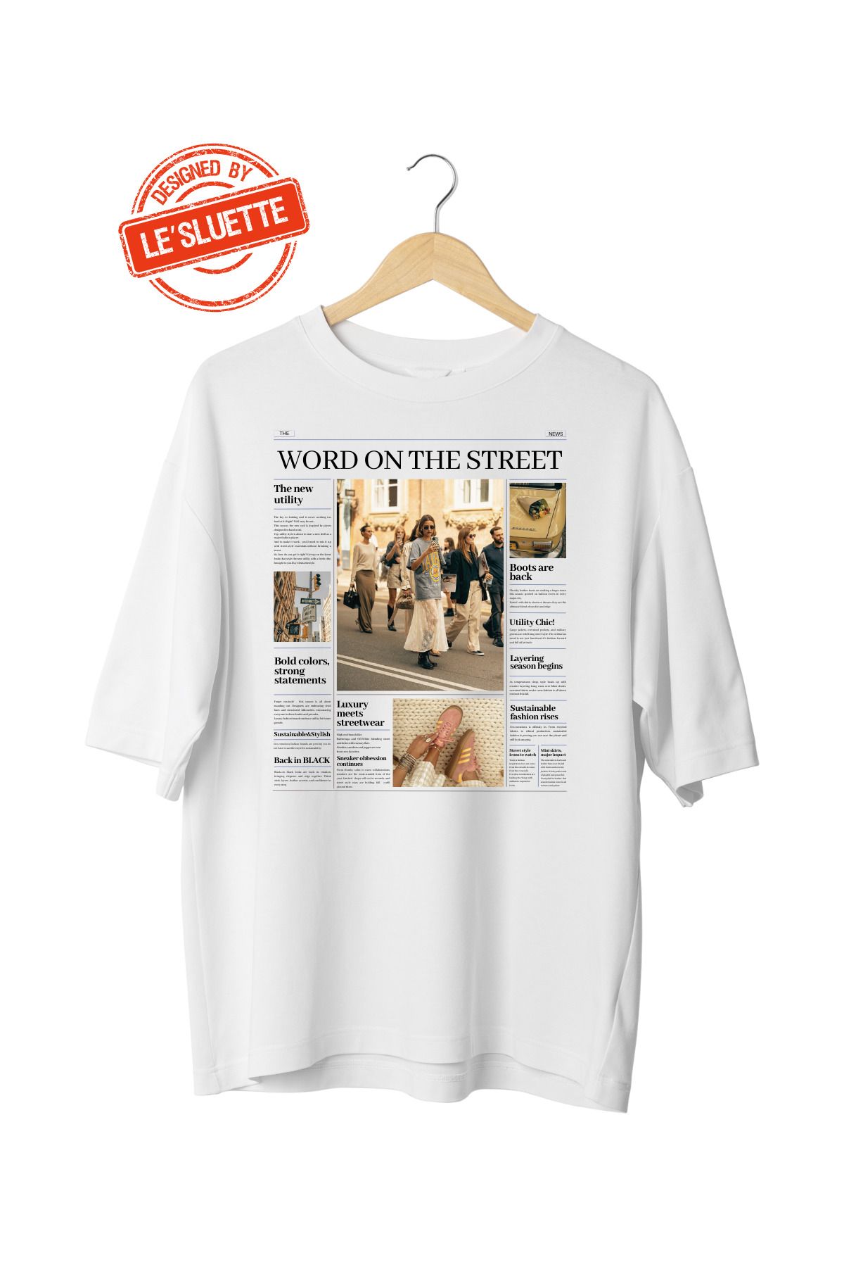 Le'sluette shadow of style Gazete Baskılı Oversize %100 Pamuk T-Shirt