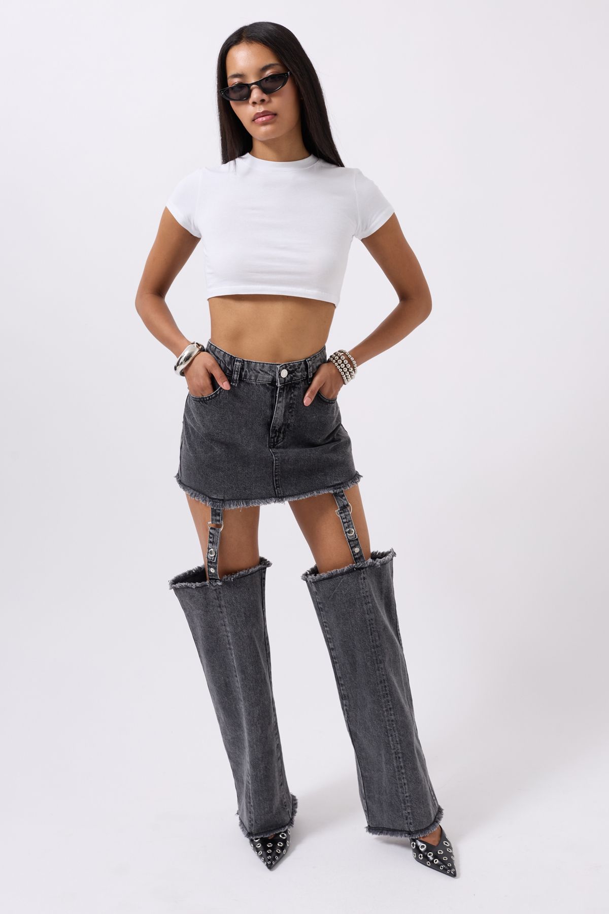 Black Fashion Tozluk Detay Yüksek Bel Siyah Jean