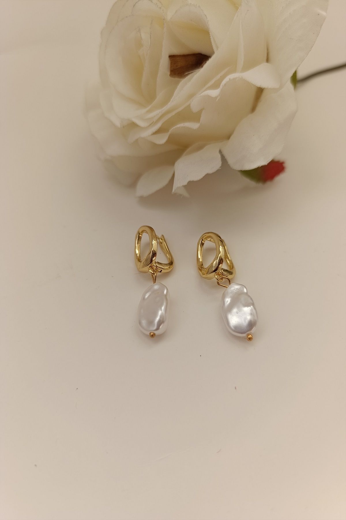 MARZELLA ACCESSORİES çelik gold incili küpe