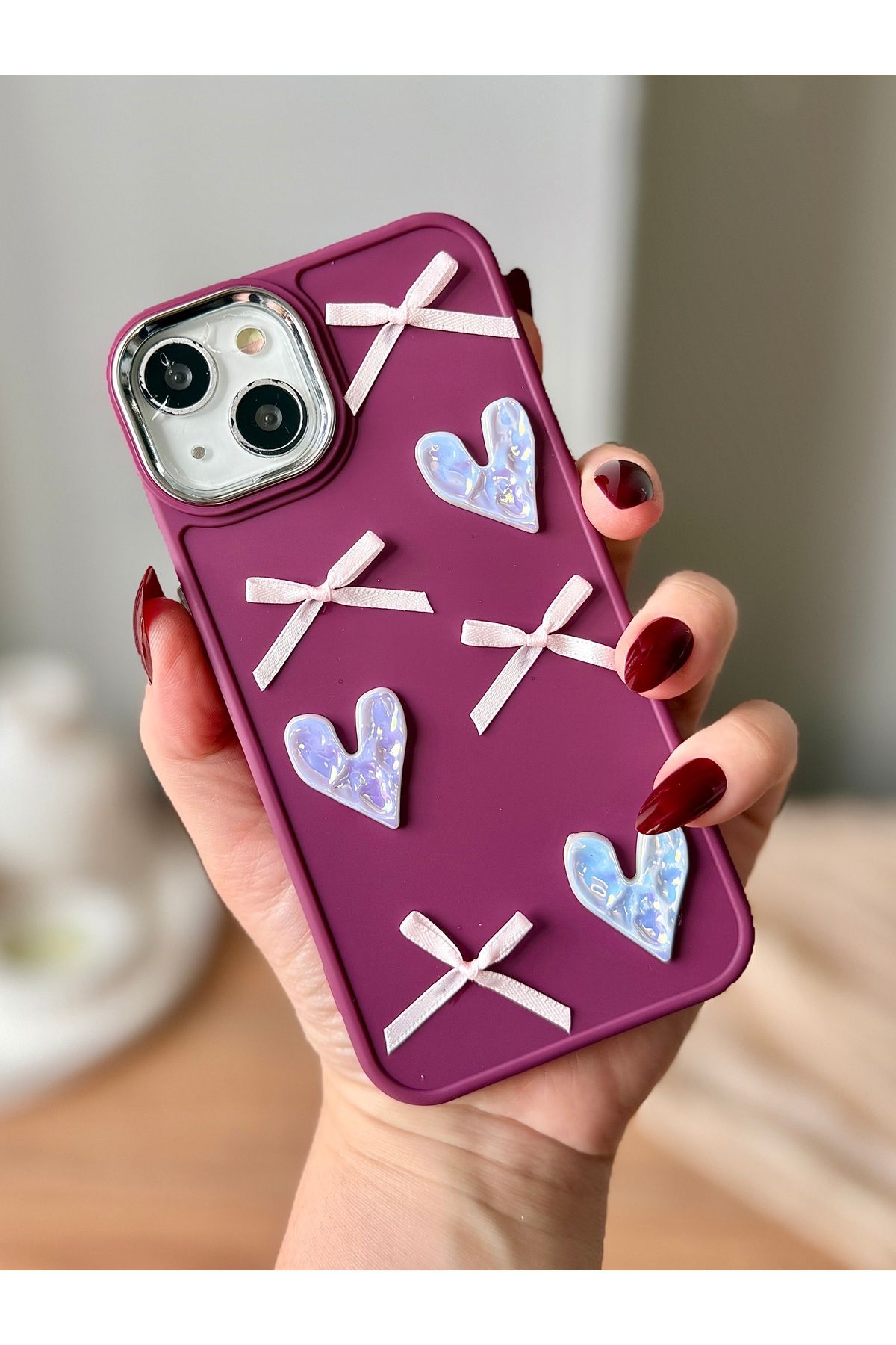 MirazTasarim IPHONE 13/14/15 UYUMLU 3D FİYONK/KALP DEKORLU KILIF