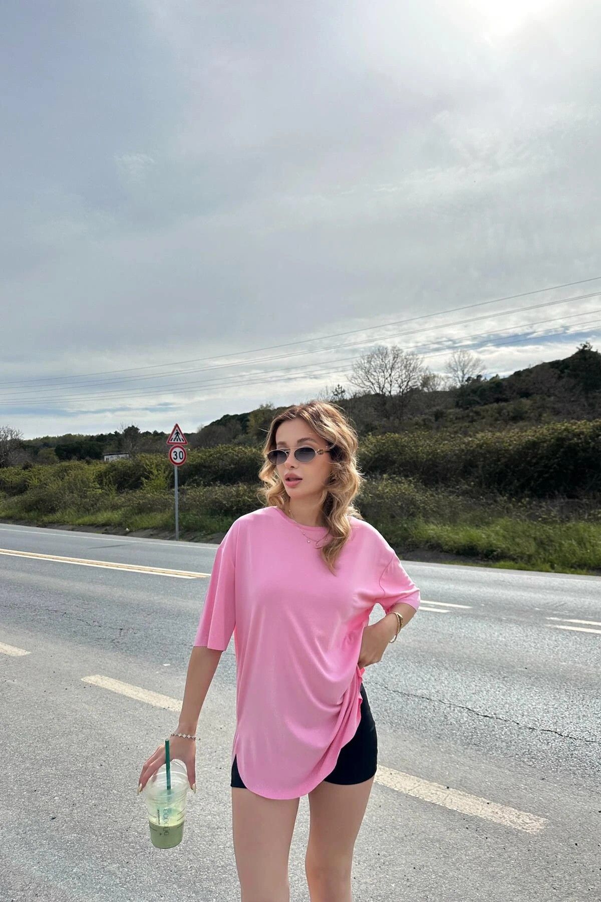 CIQULATA Oversize Modal Tshirt Pembe