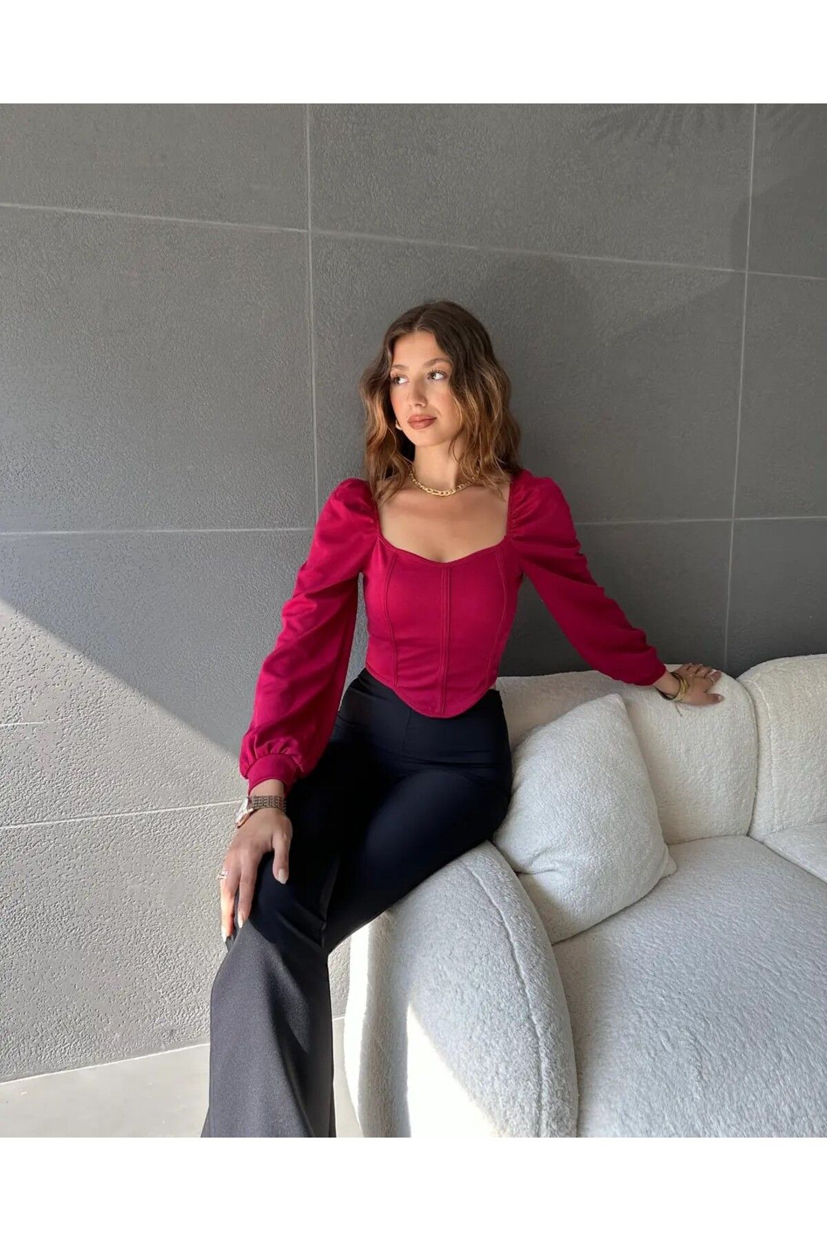 Pearl Life Kadın Kare Yaka Şerit Detaylı Bluz