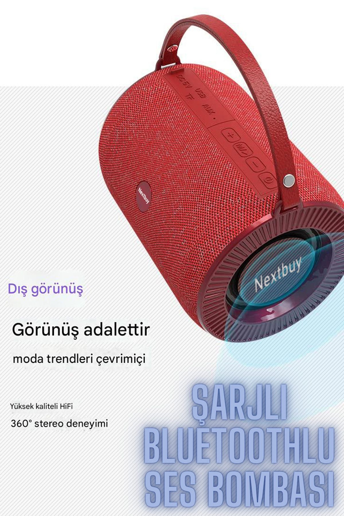 nextbuy Şarjlı Bluetooth Hoparlör Parti Hoparlörü Ses Bombası Kamp Aux,Usb,Sd Kart Hoparlör Kırmızı