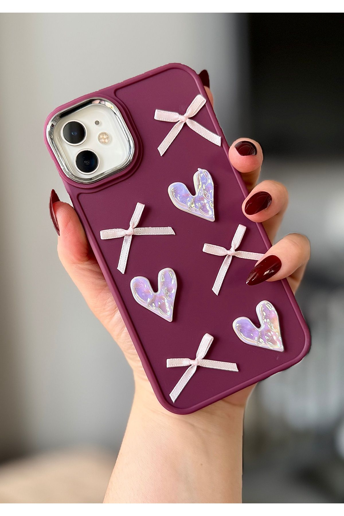 MirazTasarim IPHONE 11 3D FİYONK/KALP DEKORLU KILIF