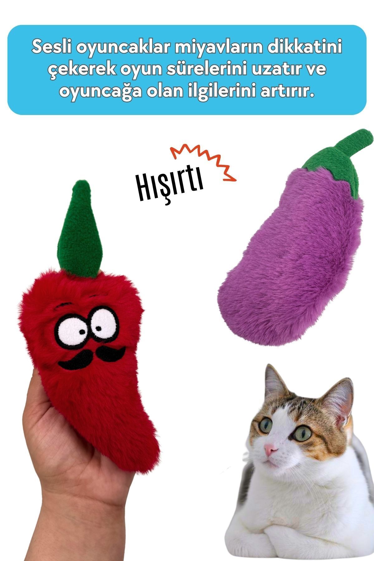 Miyav-Cat Toy Set with Rustling Sound (2 Pieces) – Plush Eggplant & Pepper Catnip Cat Toys 4