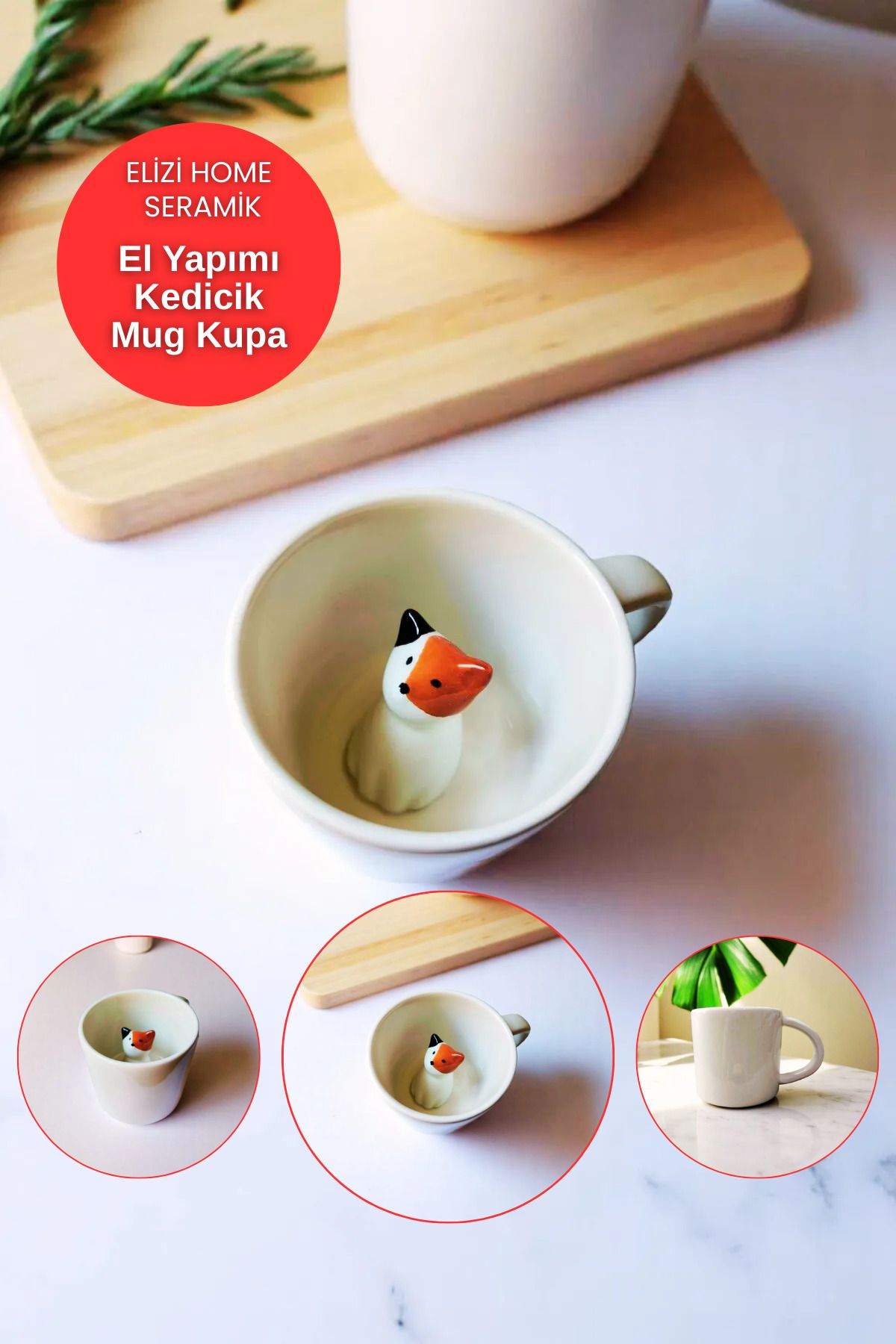 REAY HOME El Yapımı Seramik Kedicik Model Mug Kupa Fincan | Mug Fincan Kupa Kahve Kupası