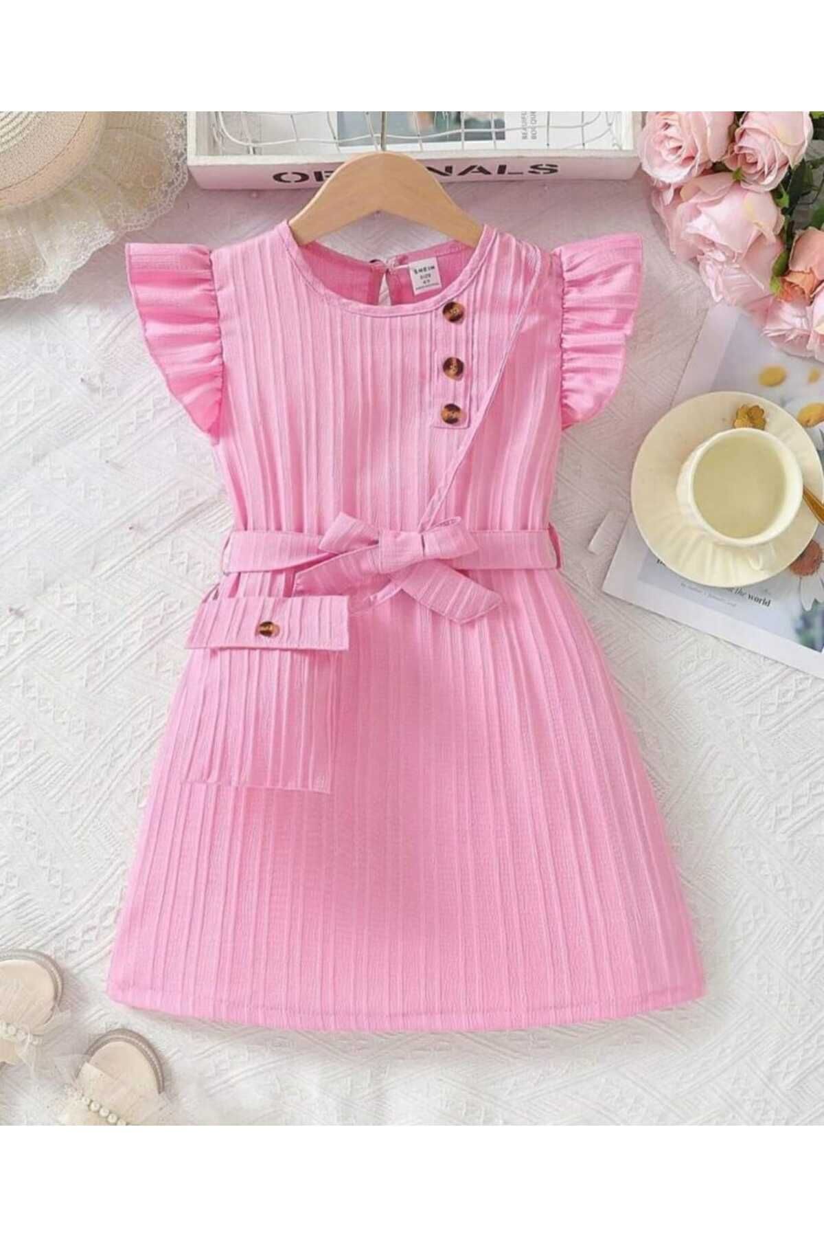 aden kids Kız Çocuk Pembe Fırfırlı Elbise Ve Çanta Seti fotoğrafı 4 (önizleme)