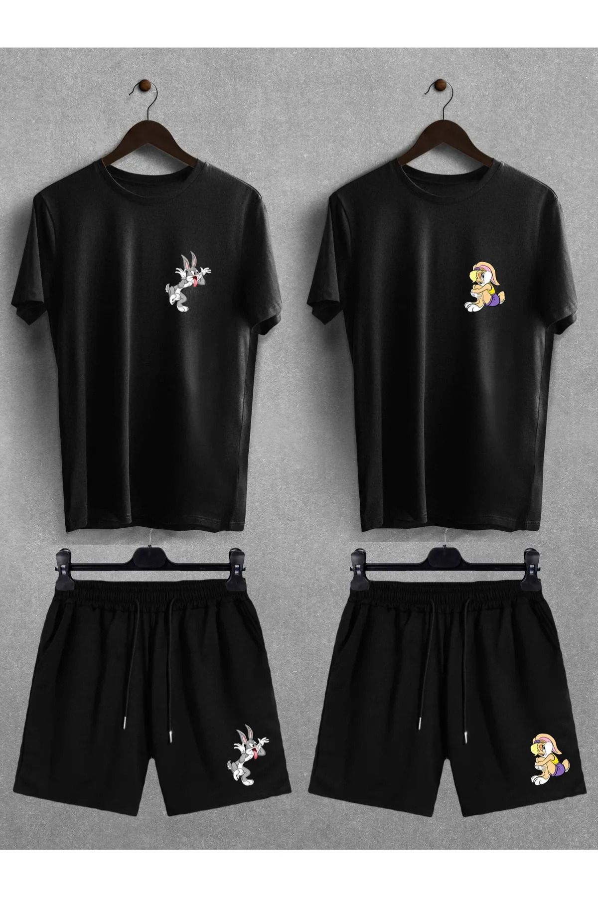 DESCARTES Bugs Bunny Lola Baskılı Oversize Tişört Regular Şort Sevgili Çift Ikili Couple T-shirt Şort Takım