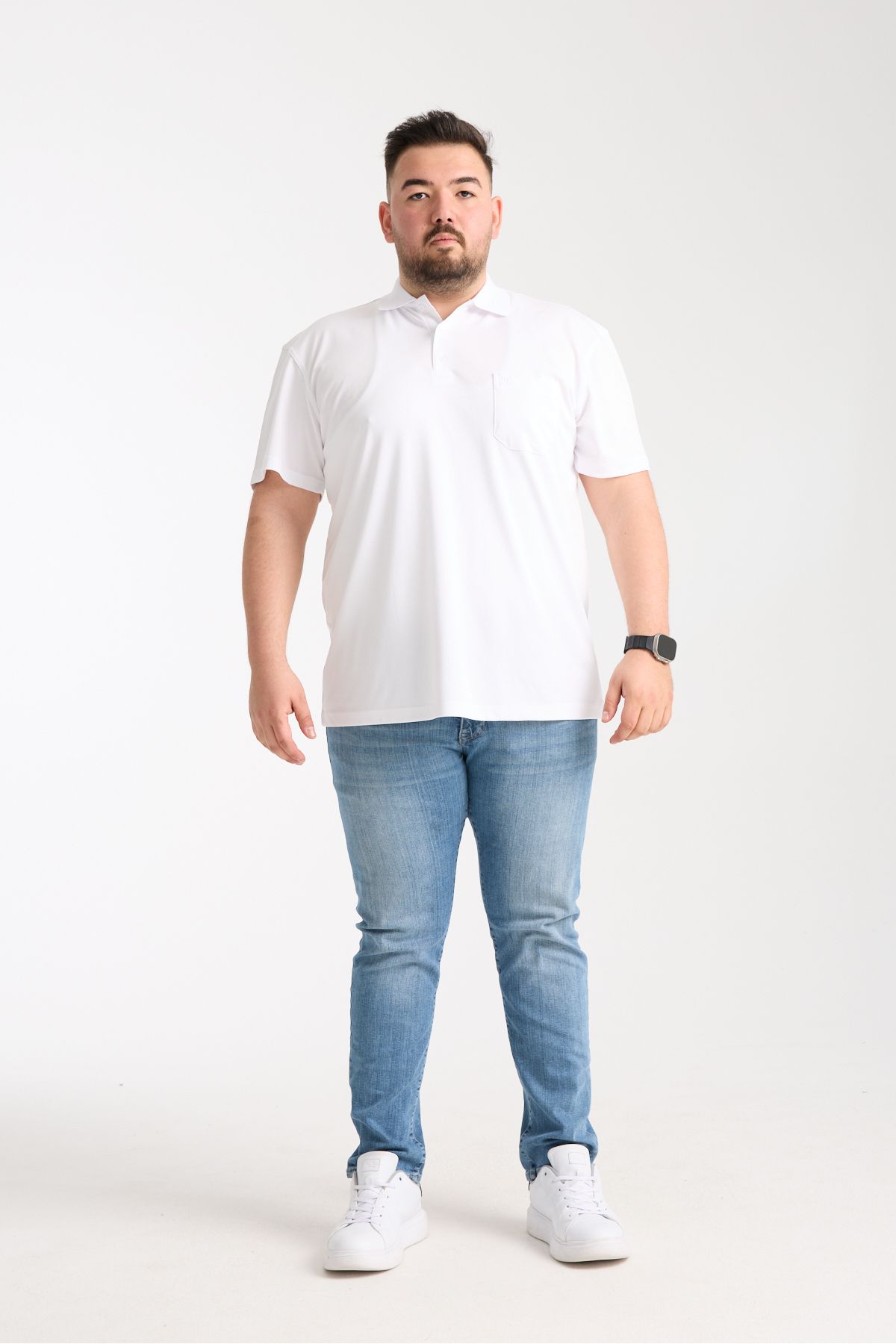 LFC Erkek Büyük Beden Regular Fit %80 Pamuklu %20 Polyester Yumuşak Doku Beyaz Polo Yaka Tişört