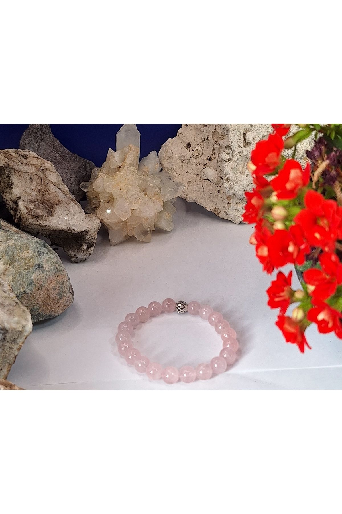 ERSOYDEMİRÖZDETAŞ PEMBE KUVARS ÜST KALİTE8 MM BİLEKLİK