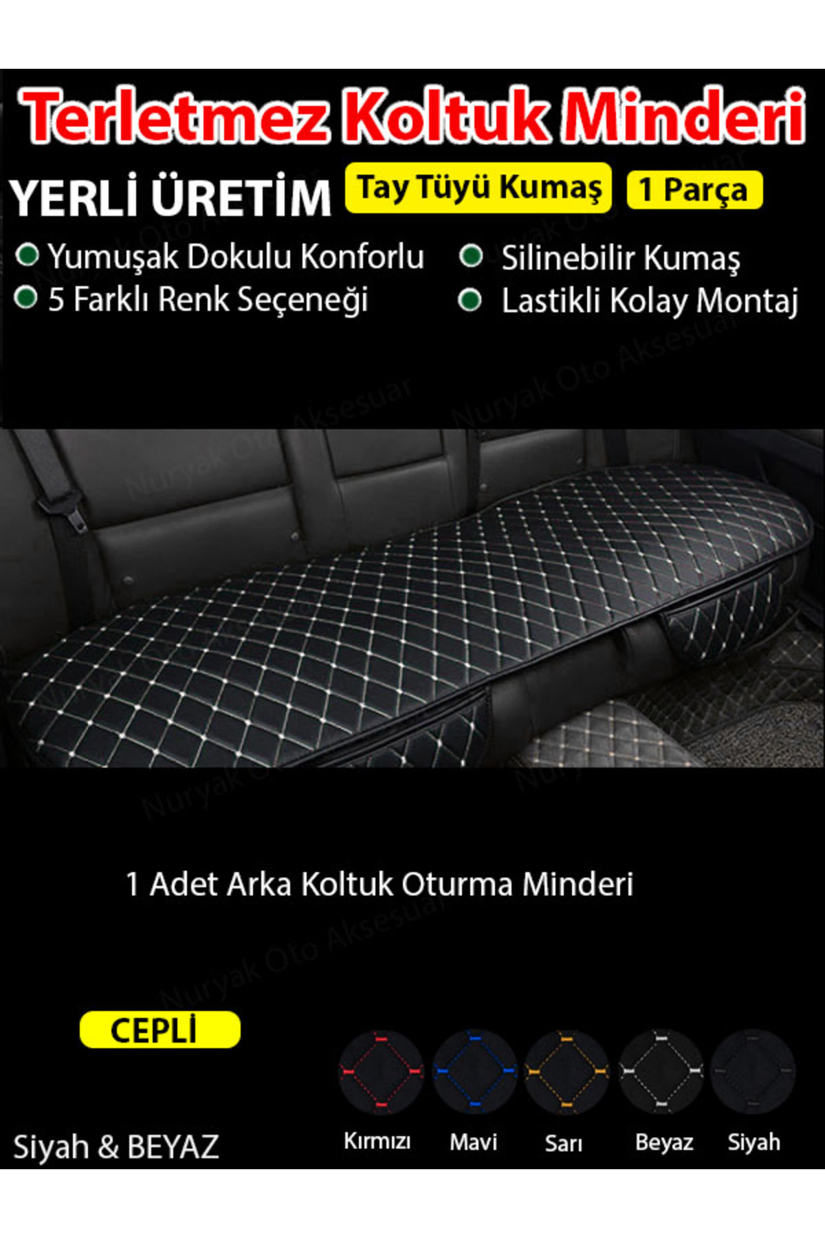 Nuryak Oto Aksesuar Terletmez Kumaş Araba Koltuk Minderi 3 Parça Ön ve Arka Oturma Minderi fotoğrafı 3 (önizleme)