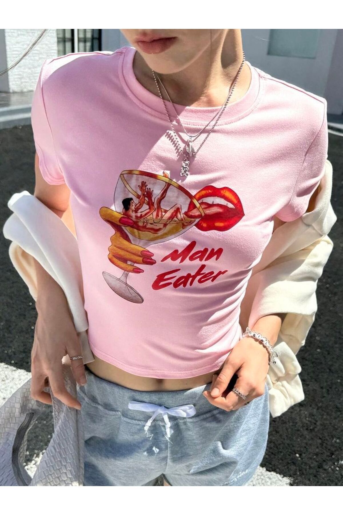 JANSO GROUP -KADIN KISA KOLLU PAMUKLU BASKILI CROP TSHIRT0011