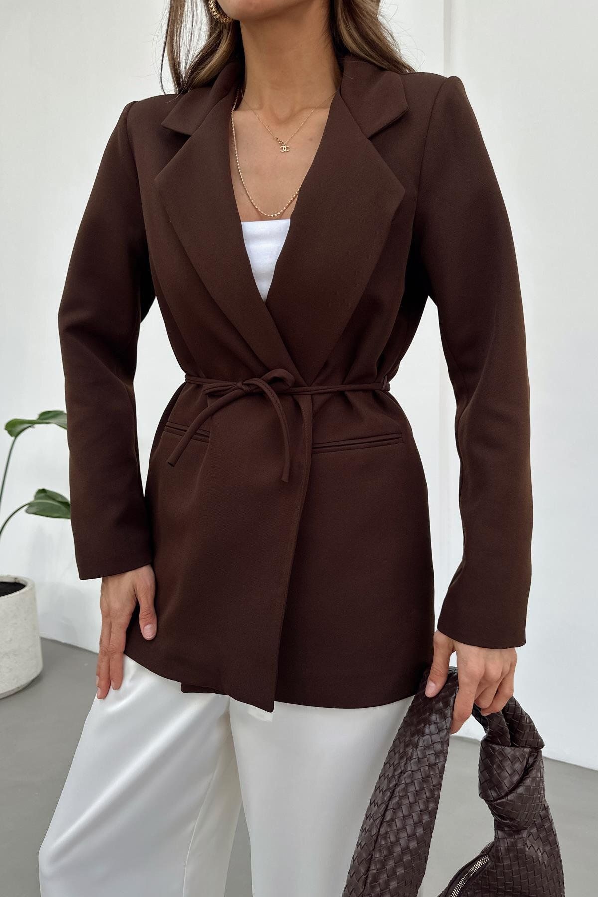 mylove İp Kemerli Blazer Ceket Kahve