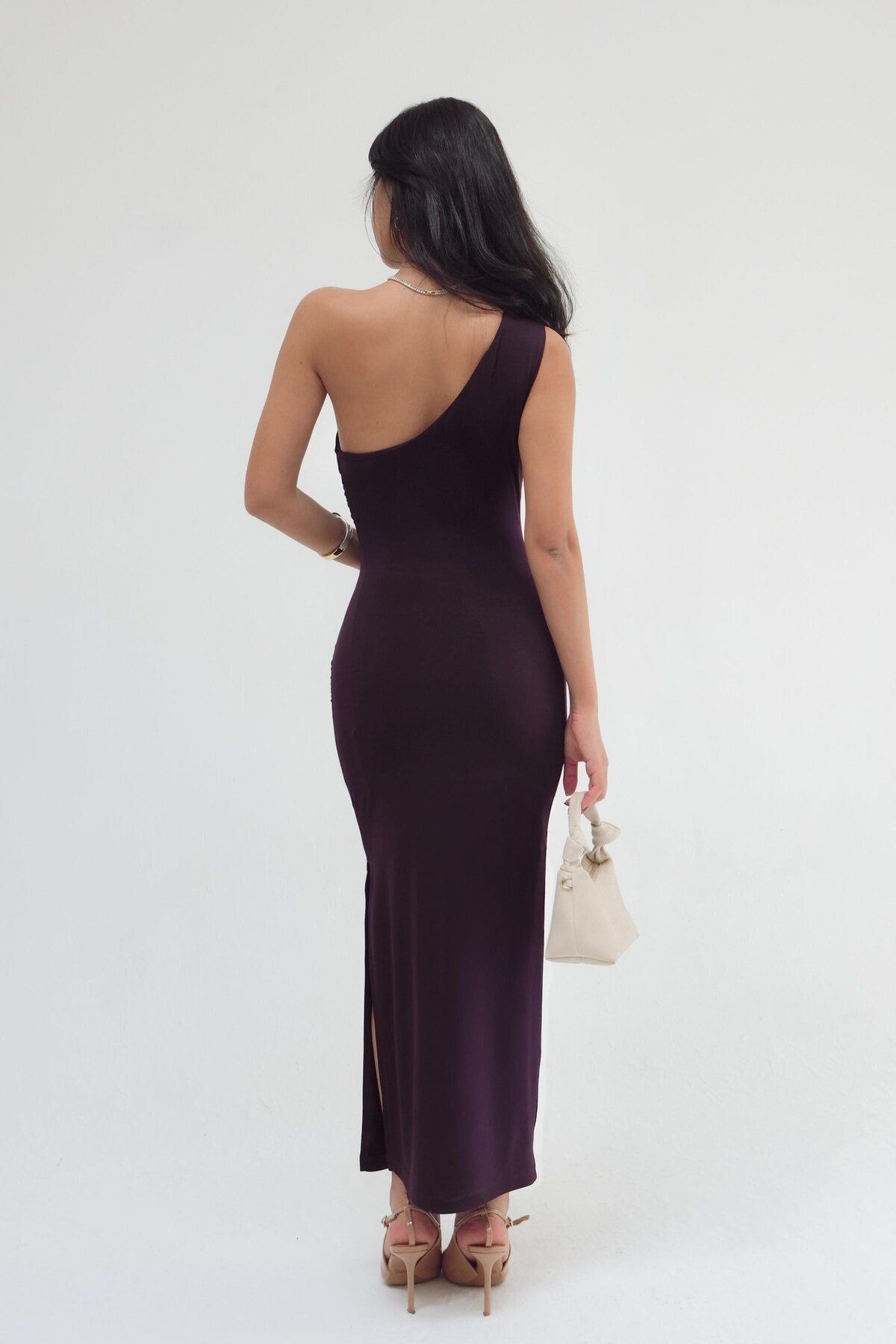 STANVİA-Rochie Midi Drapată pe un umăr Violet 3