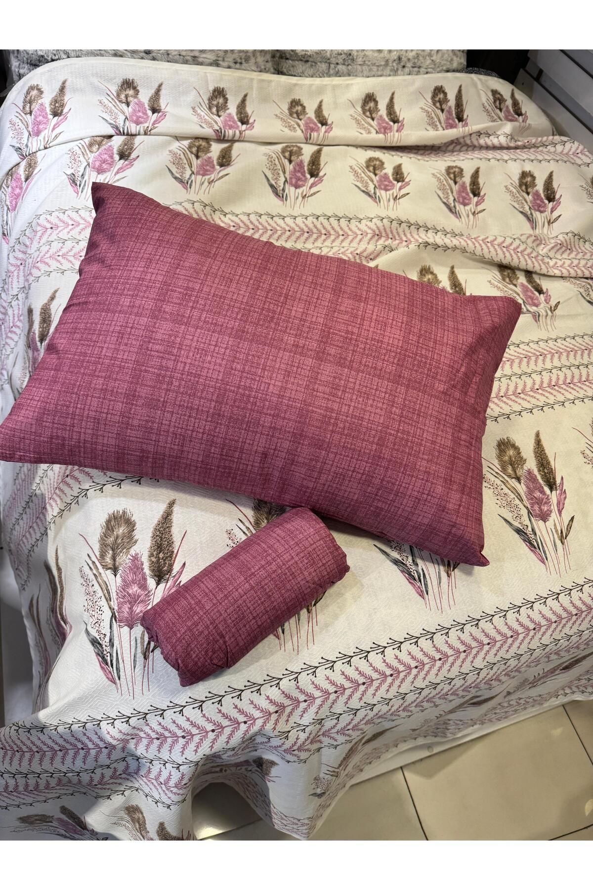 ŞENER HOME-Ekin Patterned Sheet Elastic Double Pique Set - Dusty Rose 8