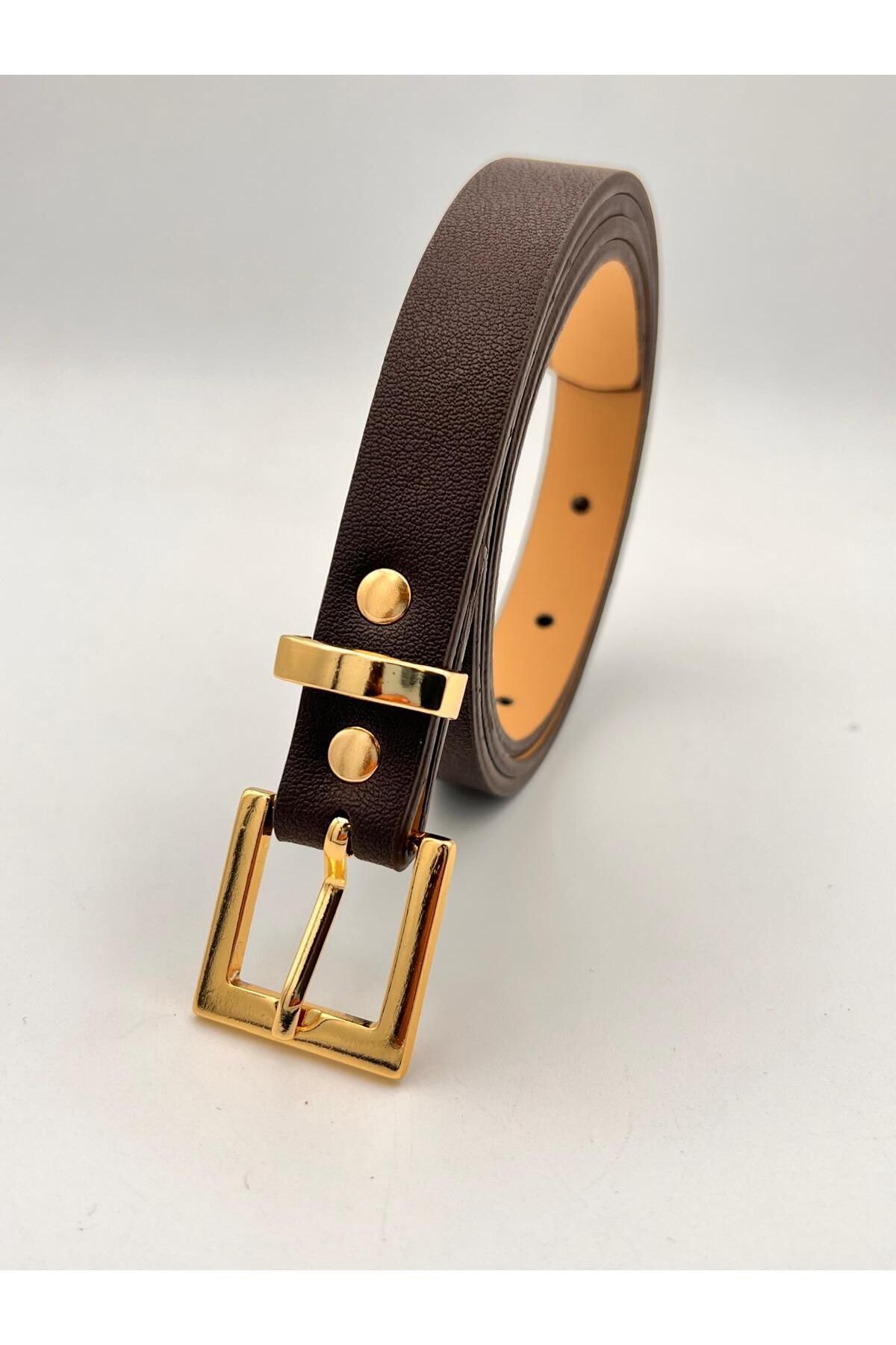 NOİR LUXE Acı Kahve 2 Cm Körülü Gold Tokalı Kadın Kemer Pantolon Kemeri Elbise Kemeri Gömlek Kemeri