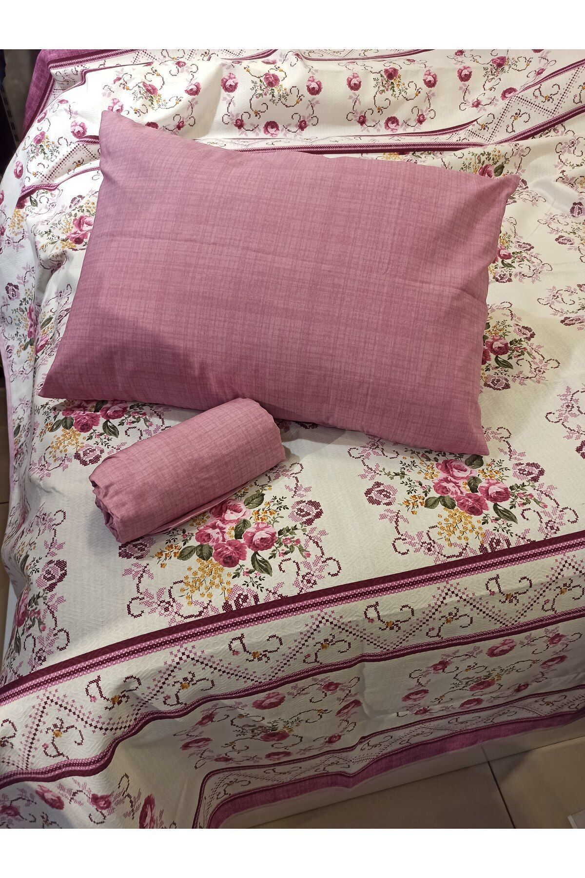 ŞENER HOME-Bouquet Patterned Sheet Elastic Single Pique Set - Lilac 3