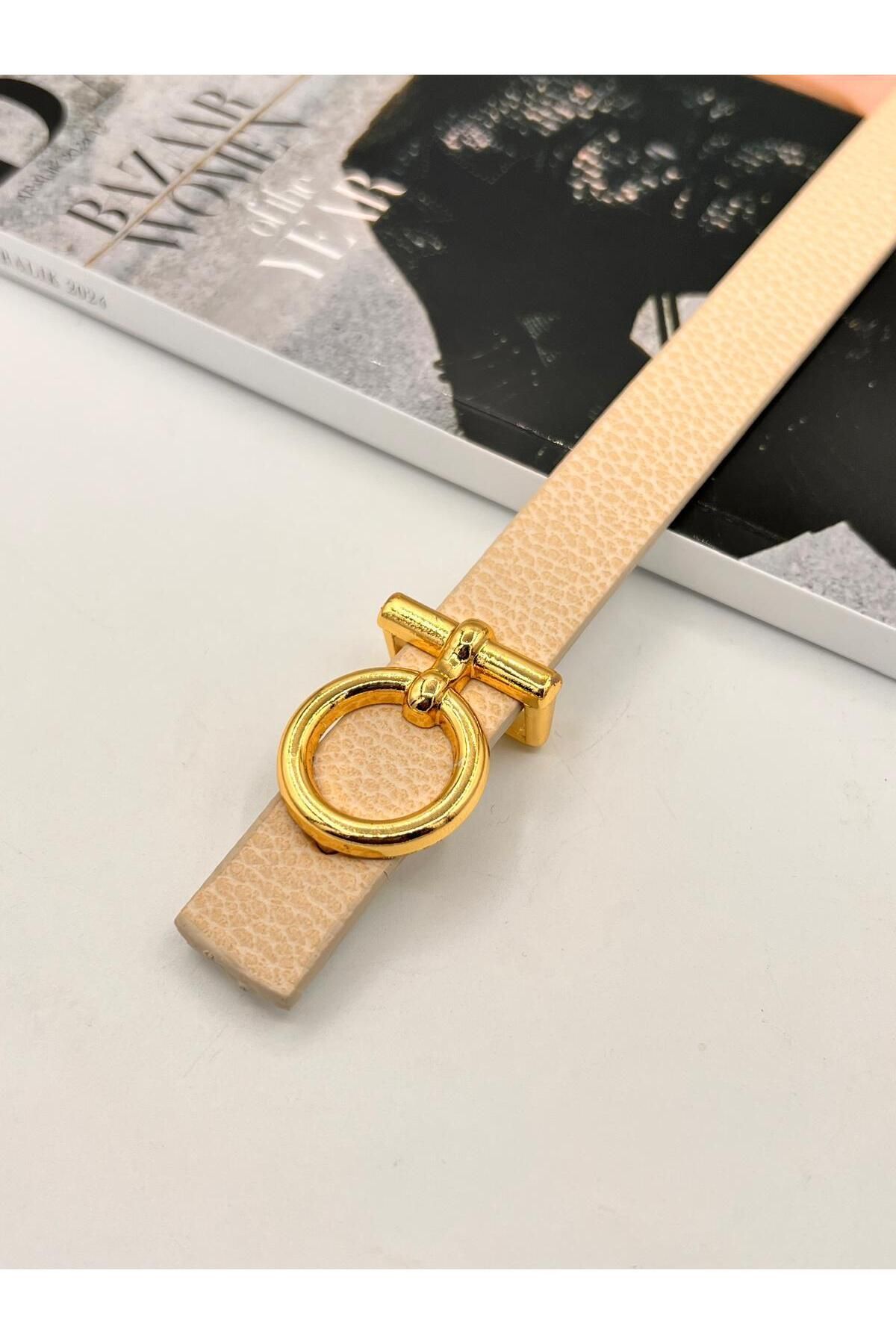NOİR LUXE Oval Gold Tokalı Kadın Kemer Pantolon Kemeri Elbise Kemeri Gömlek Kemeri Ceket Kemer