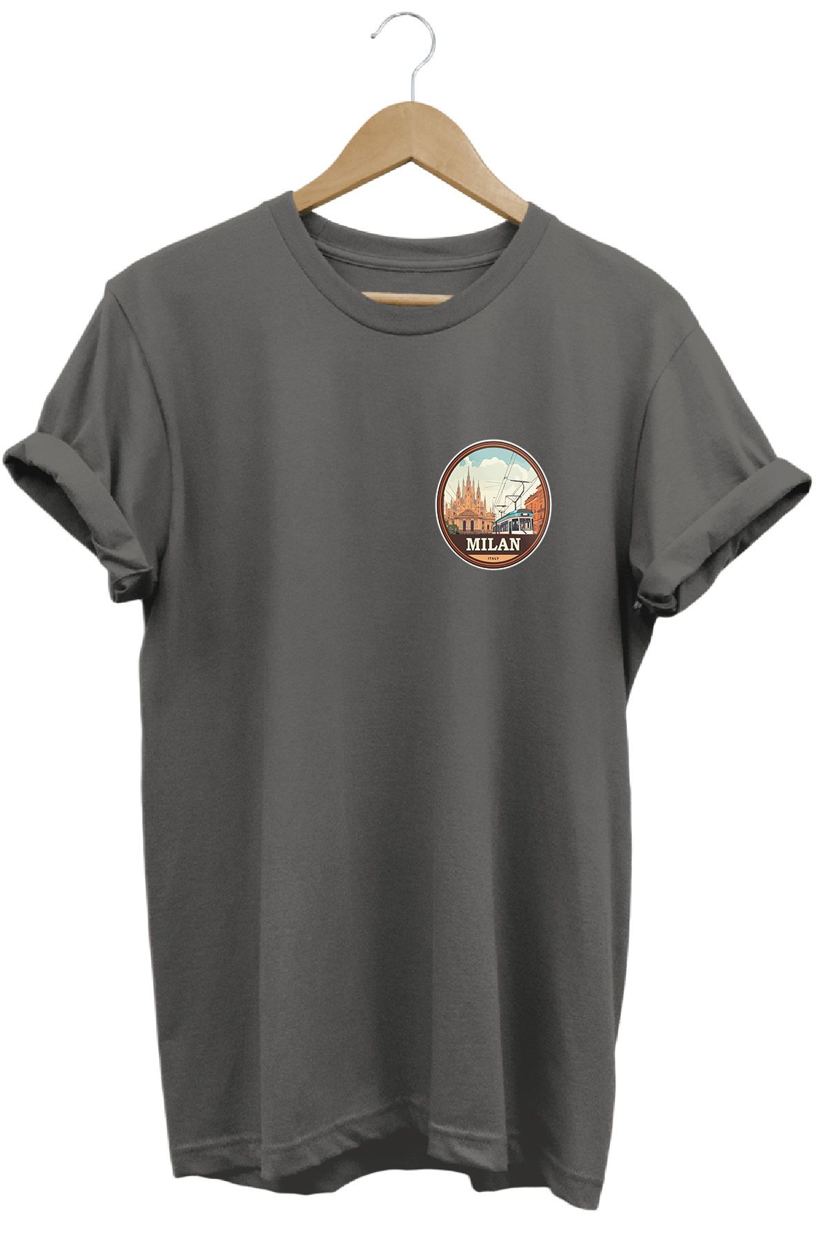 remonz Şehirler Serisi Milan Baskılı %100 Pamuk Regular Fit Bisiklet Yaka T-shirt
