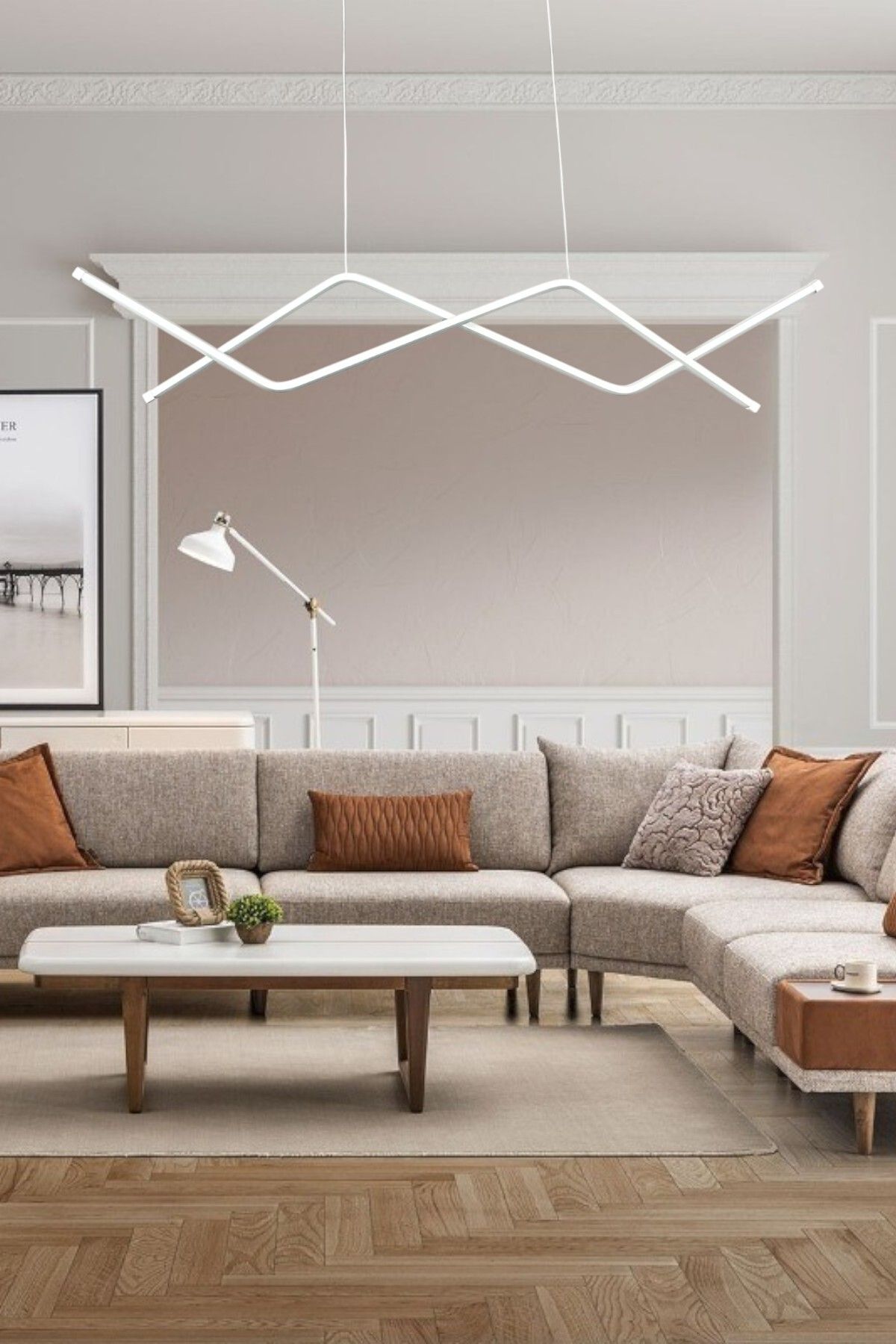 LEGACY Utku Modern Tasarım Beyaz Renk Yemek Masası Üstü - Mutfak - Salon Beyaz Led 2 Li Avize