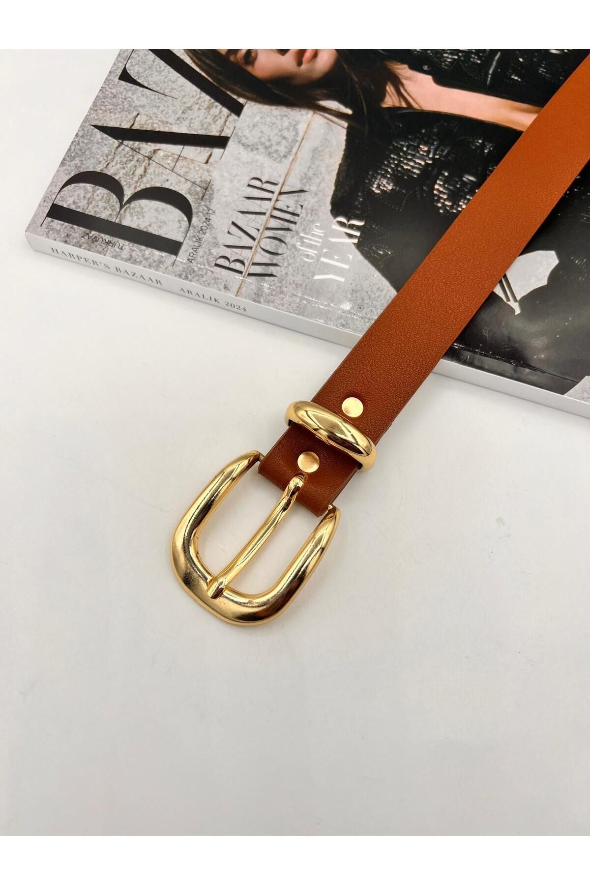 NOİR LUXE Basic Tokalı Gold Kadın Kemer Pantolon Kemeri Elbise Kemeri Gömlek Kemeri Ceket Kemeri