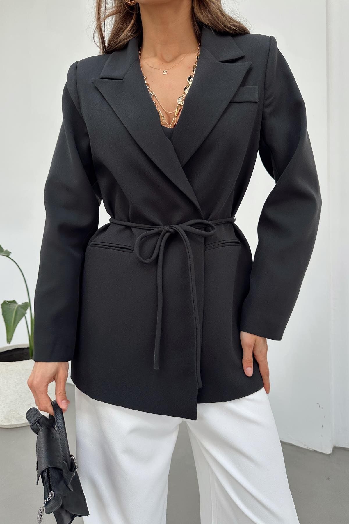 mylove İp Kemerli Blazer Ceket Siyah