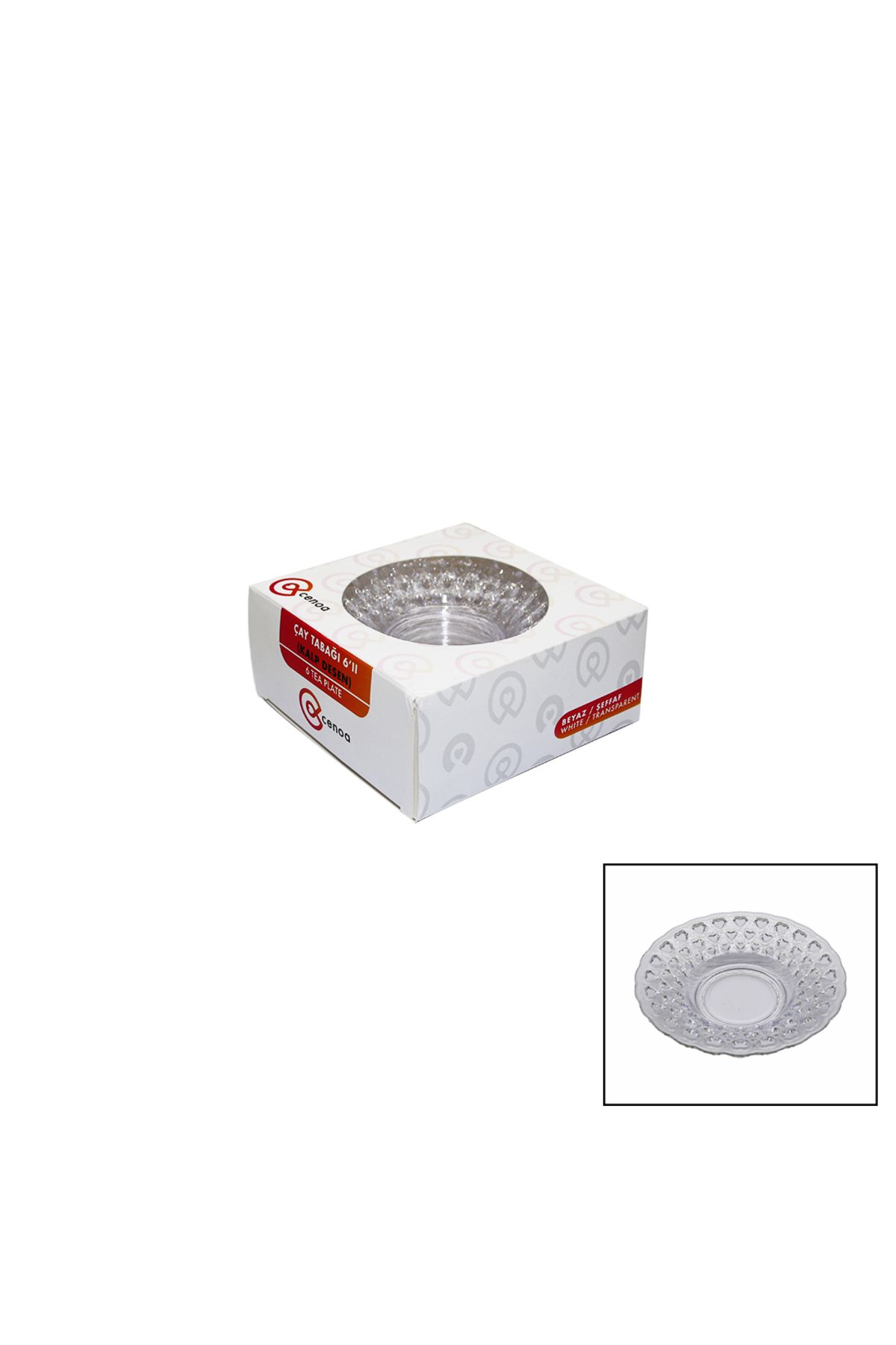 POEBGO FAMİLY'S 6 PARÇA ÇAY TABAK KALP DESENLİ ŞEFFAF - BEYAZ MİKA KRİSTAL (5162)