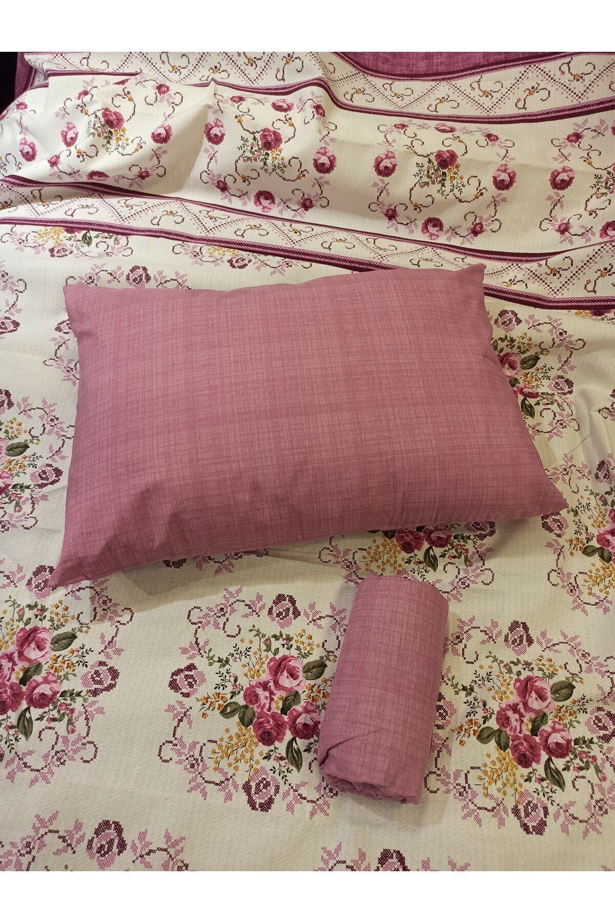 ŞENER HOME-Bouquet Patterned Sheet Elastic Single Pique Set - Lilac 5