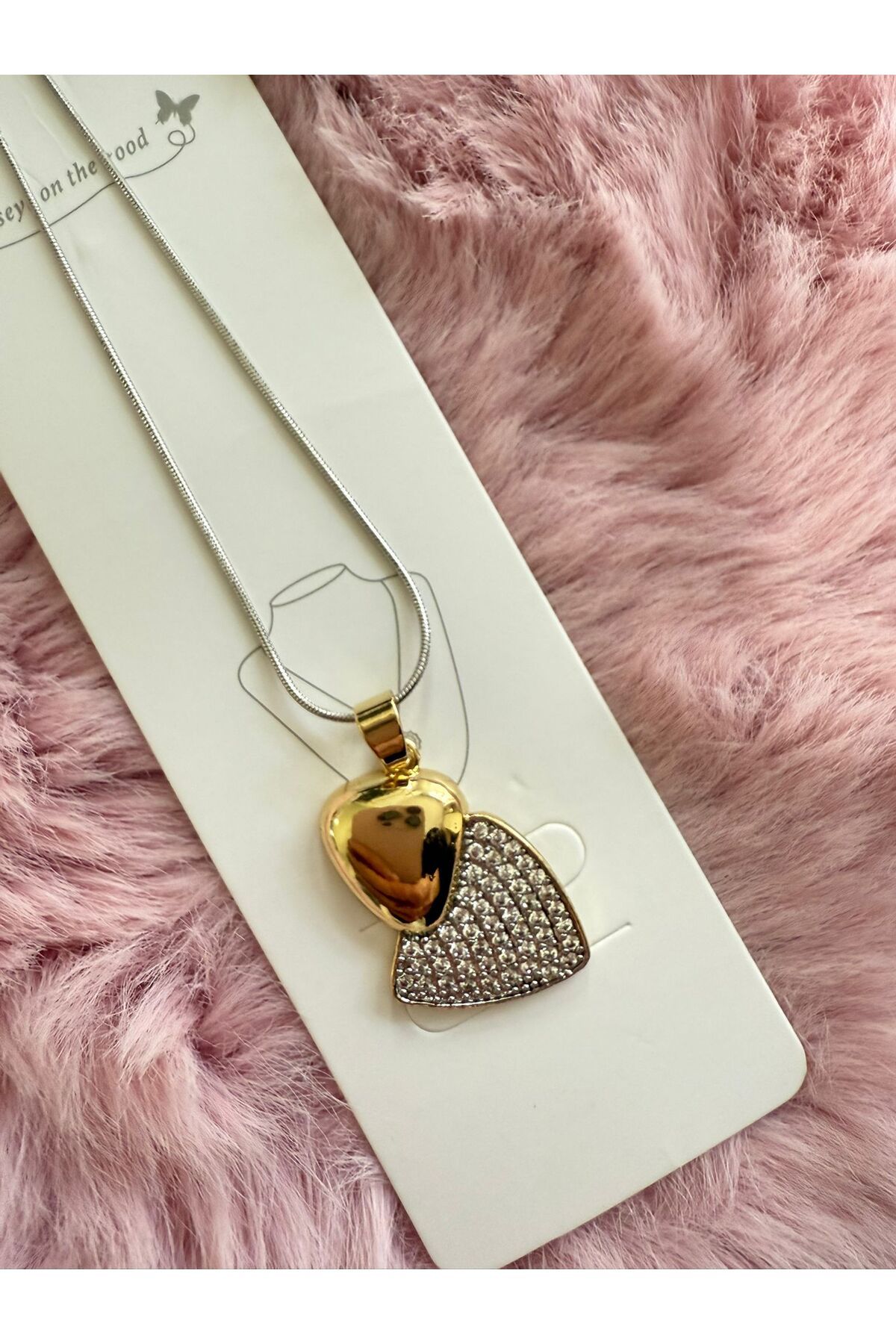 Butik Çift Renk Kalp Model Çelik Kolye