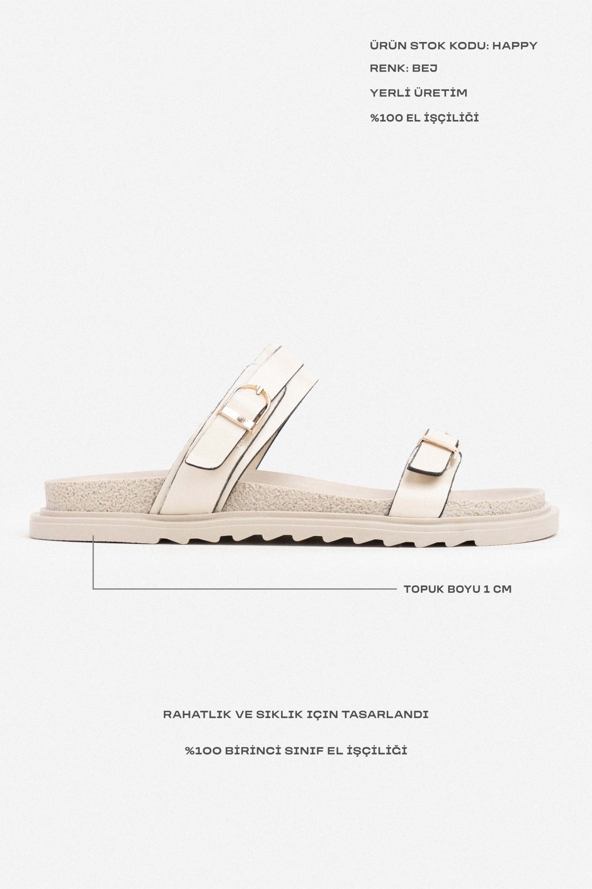 NİŞANTAŞI SHOES-Γυναικείες παντόφλες Happy Beige Wrinkled Matte με δύο αγκράφες με επίπεδη σόλα 3