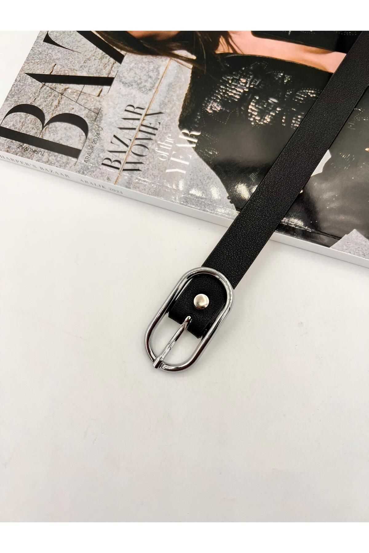 NOİR LUXE Uzun Oval Tokalı silver Kadın Kemer Pantolon Kemeri Elbise Kemeri Gömlek Kemeri Ceket Kemeri