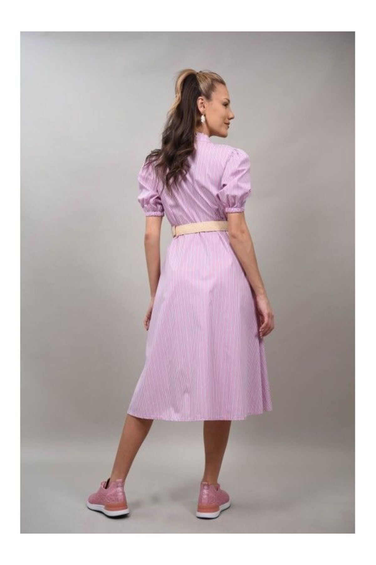 FASHIONLAND-Zeffiretto Short Sleeve Shirt Midi Dress One Size Baby Pink 3