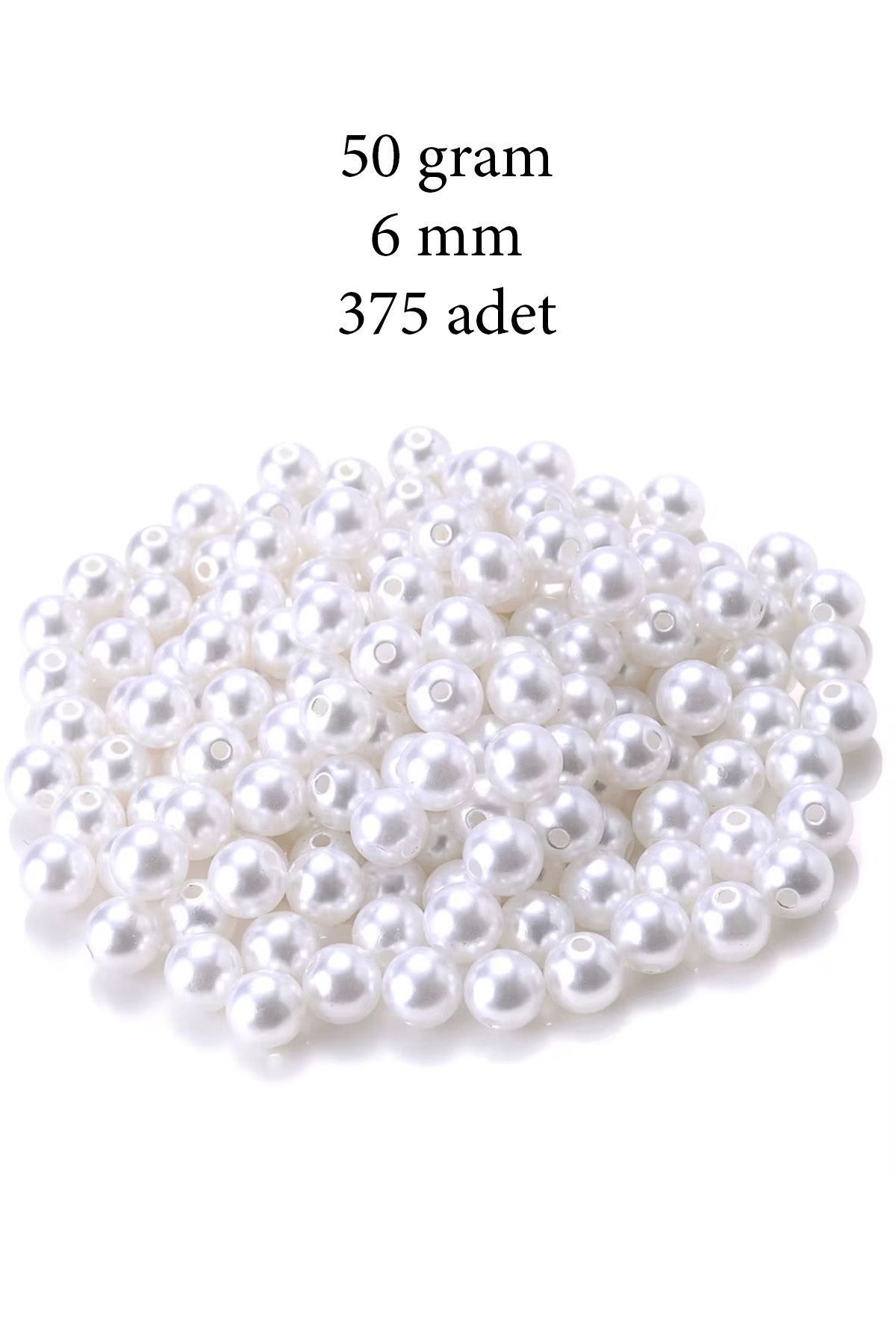 MR RZN STORE 50 gram 6mm Beyaz Renk Plastik İnci Boncuk Çanta ve Takı Yapım Boncuğu (~375 adet)