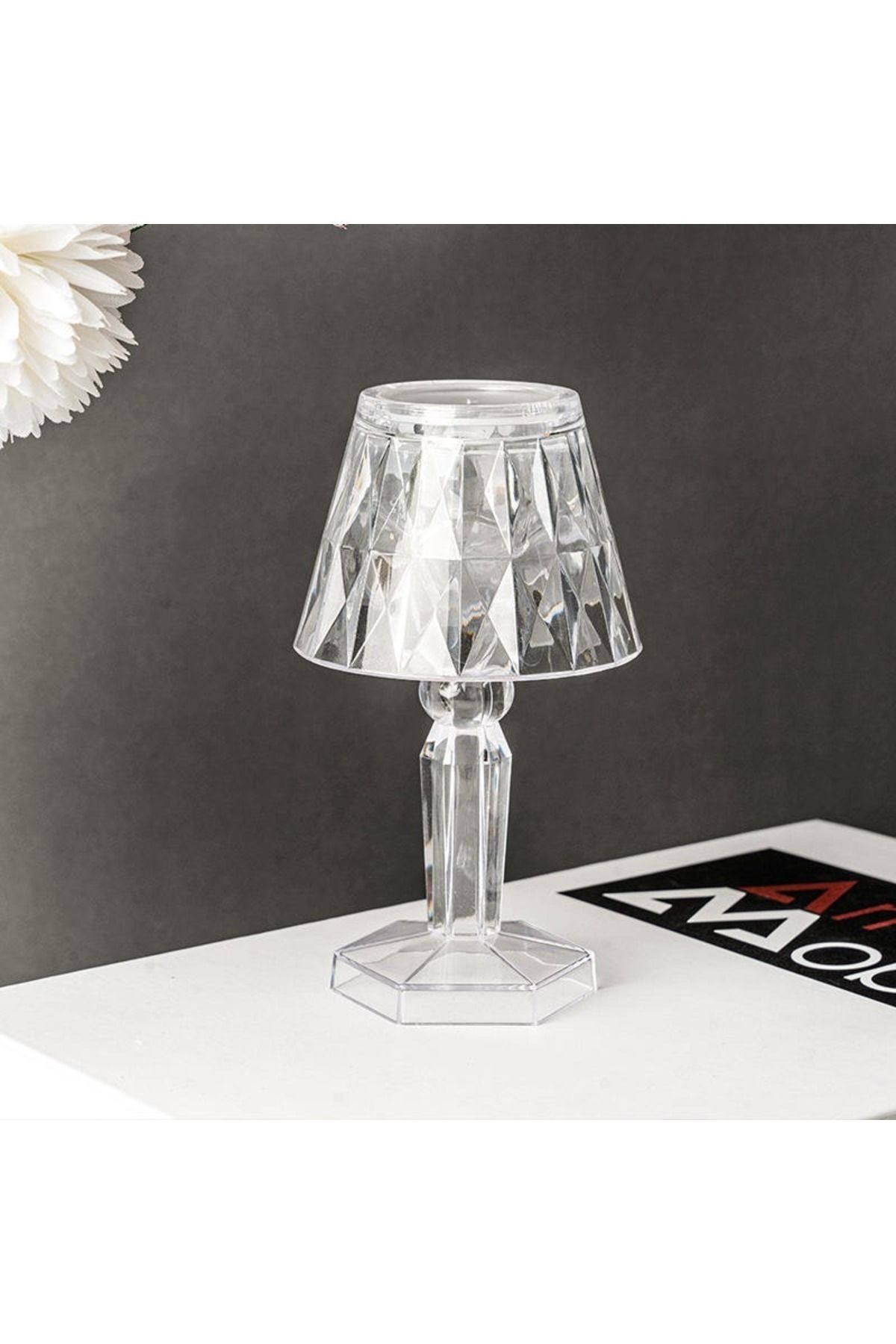 KuantumHome-Mini Crystal Led Transparent Table Lamp Plug-In Removable Lampshade 12cm 6