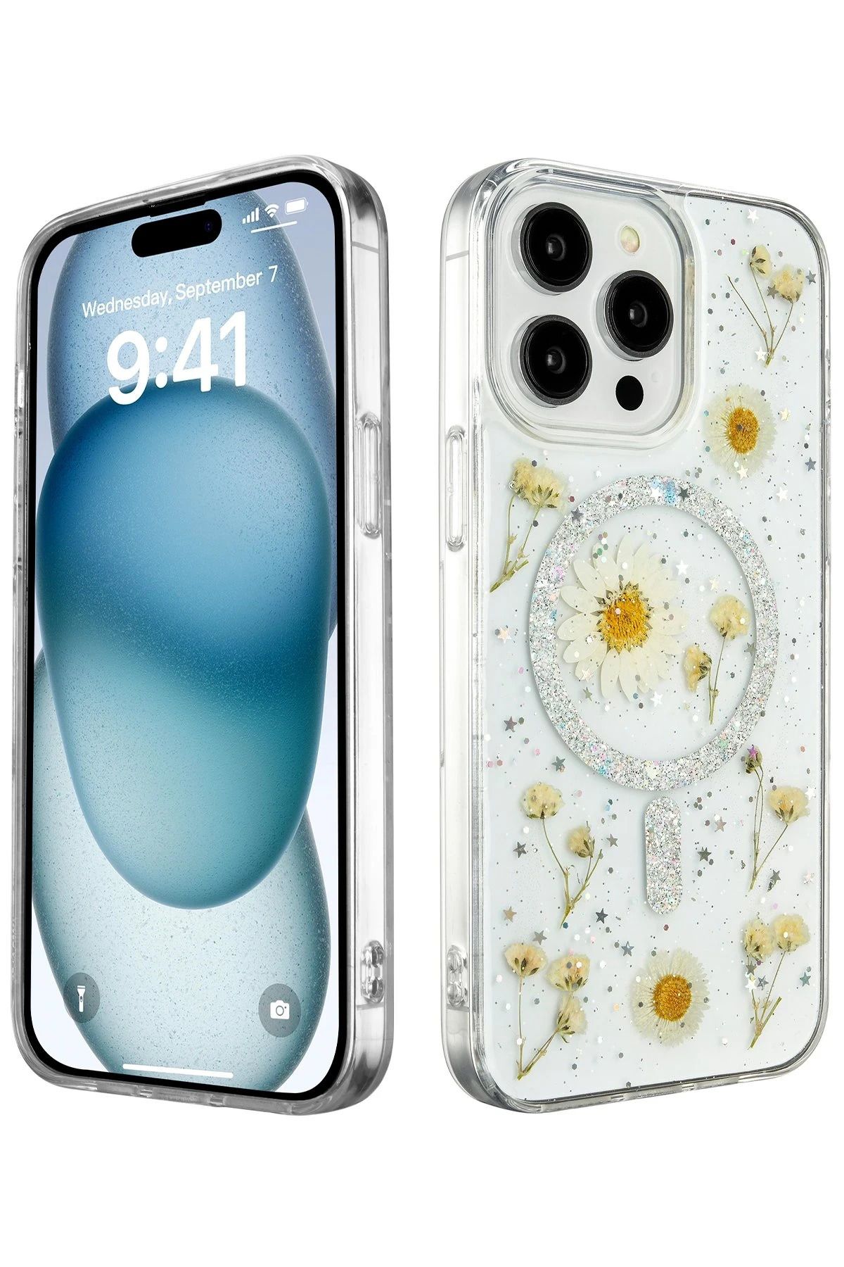 Zentico iPhone 15 Pro Kılıf Daisy Simli Magsafe Kapak