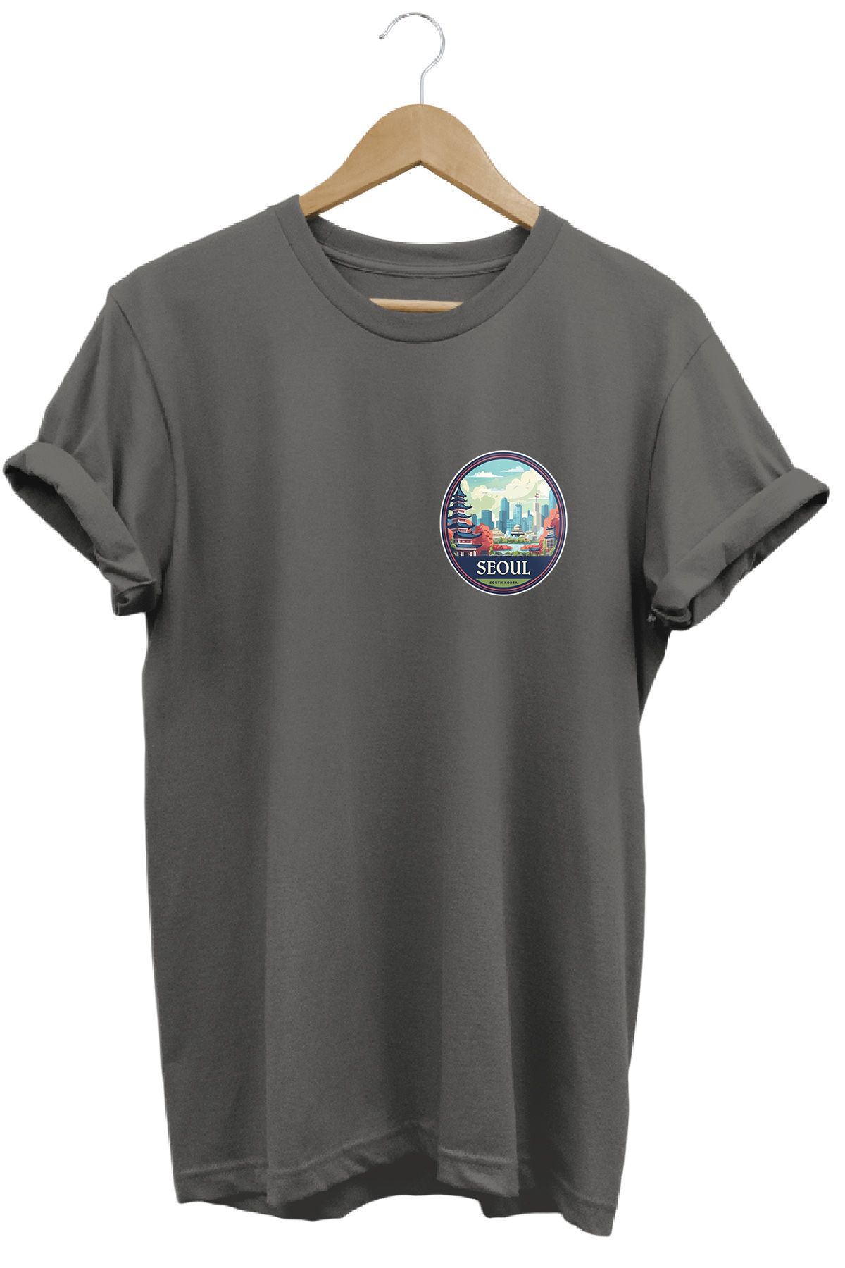 remonz Şehirler Serisi Seoul Baskılı %100 Pamuk Regular Fit Bisiklet Yaka T-shirt