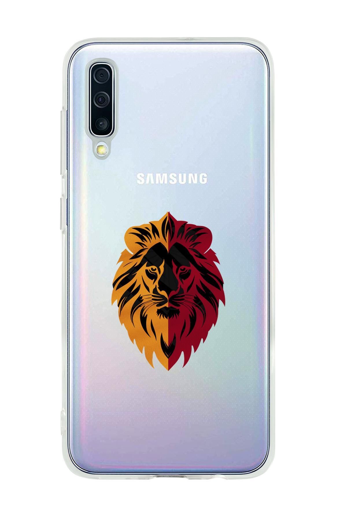 mooodcase Samsung A50 Uyumlu Sarı Kırmızı Aslan Desenli Premium Şeffaf Silikon Kılıf