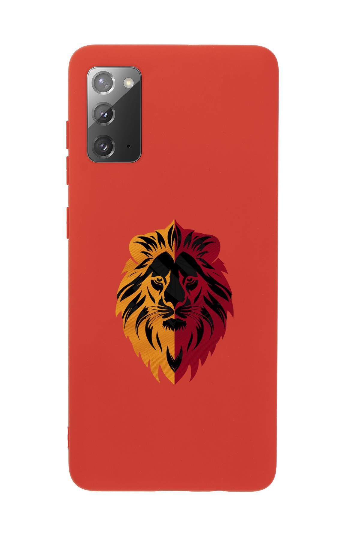 mooodcase Samsung Note 20 Uyumlu Sarı Kırmızı Aslan Desenli Premium Silikonlu Telefon Kılıfı