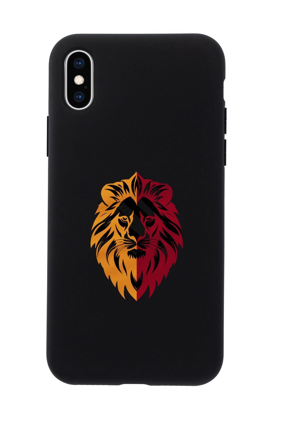 mooodcase iPhone Xs Max Uyumlu Sarı Kırmızı Aslan Desenli Premium Silikonlu Telefon Kılıfı