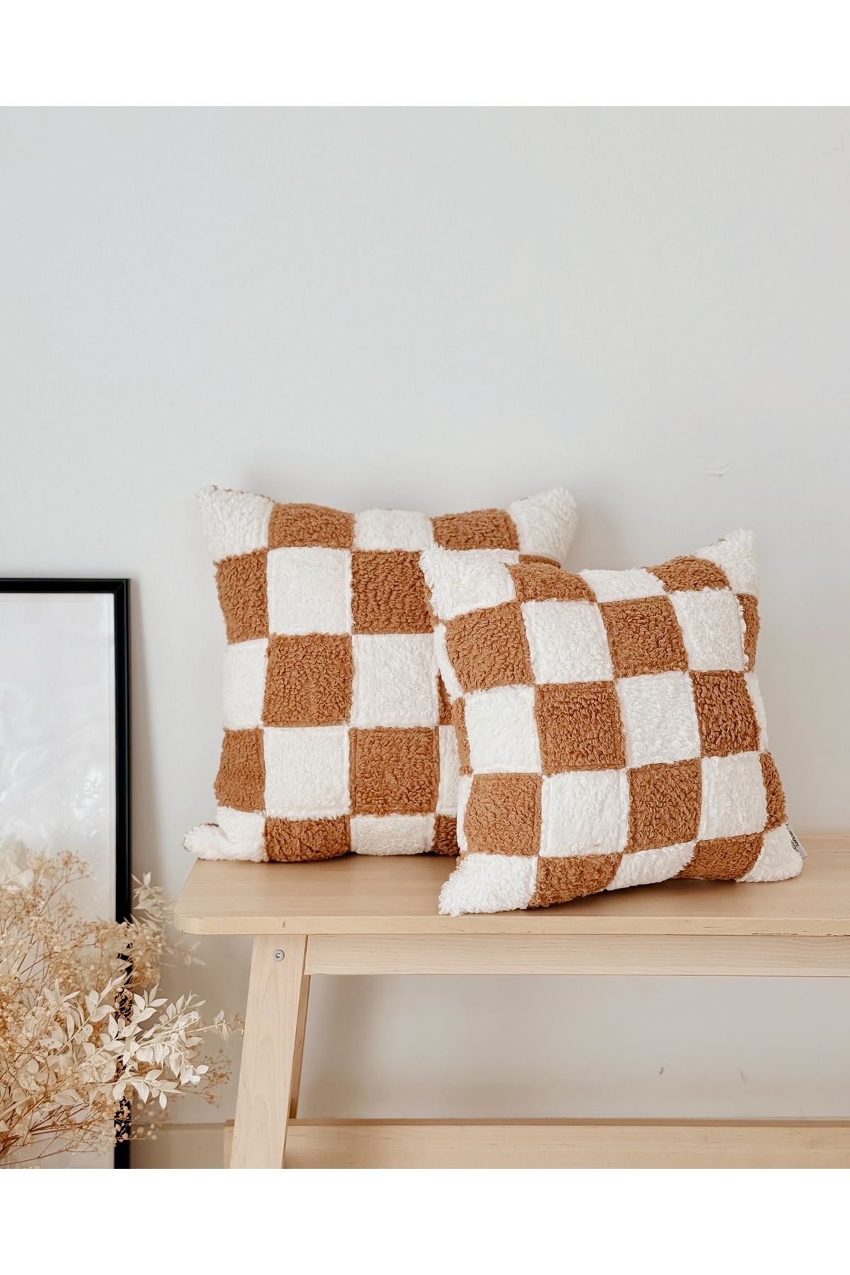 Hestia Home Teddy Kırlent Kılıfı Damalı Yastık Kılıfı Siyah