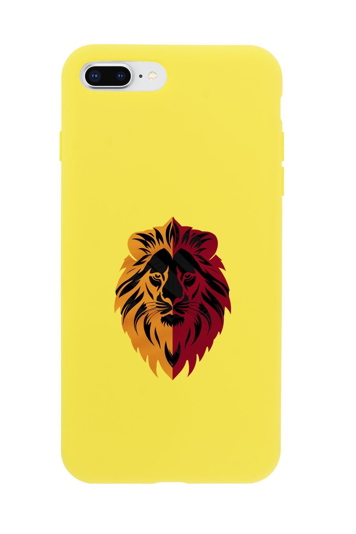 mooodcase iPhone 7 Plus Uyumlu Sarı Kırmızı Aslan Desenli Premium Silikonlu Telefon Kılıfı