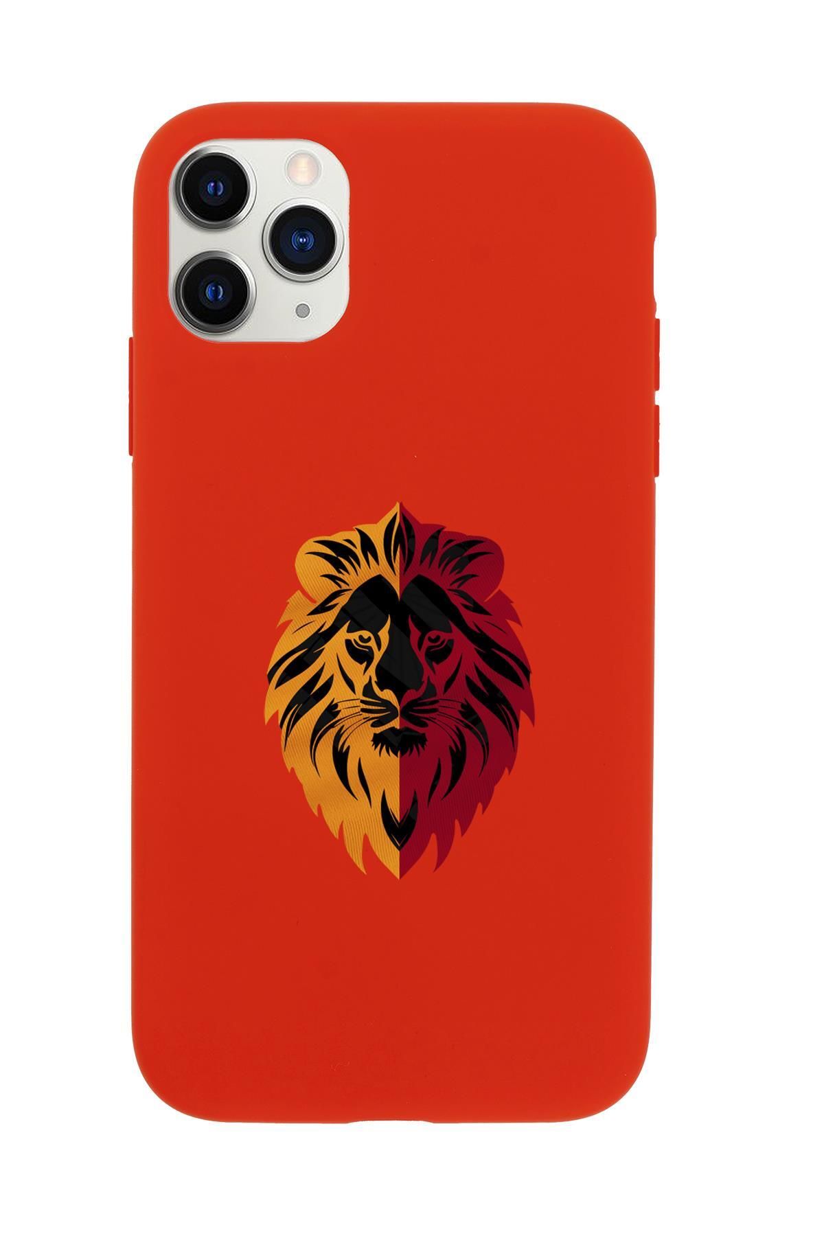mooodcase iPhone 11 Pro Uyumlu Sarı Kırmızı Aslan Desenli Premium Silikonlu Telefon Kılıfı