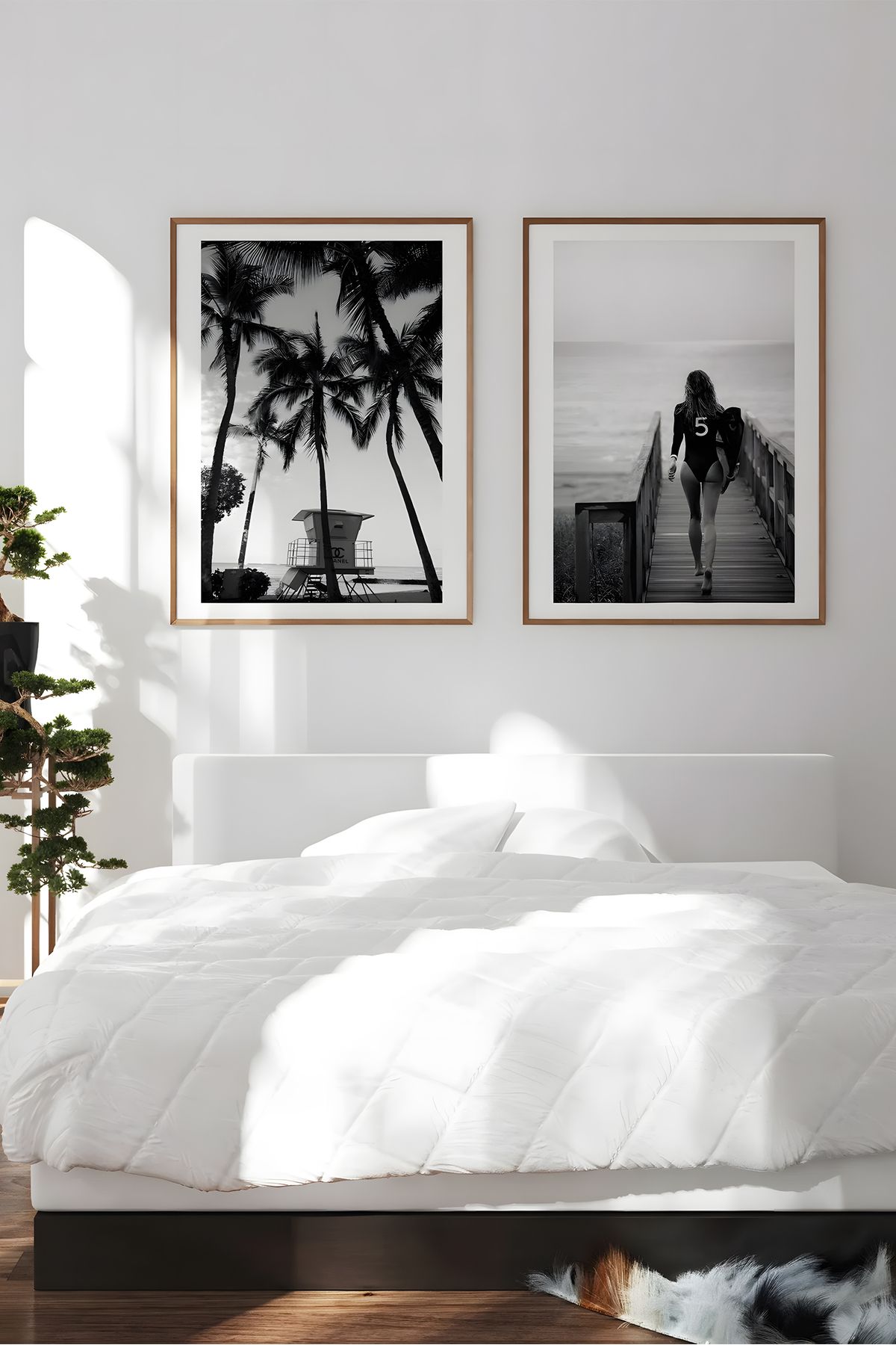 Home 2'li Sörf Sahil Adası Siyah Beyaz Lüx Poster seti, Oturma Odası Dekoru, Salon Dekoru, Çerçevesiz