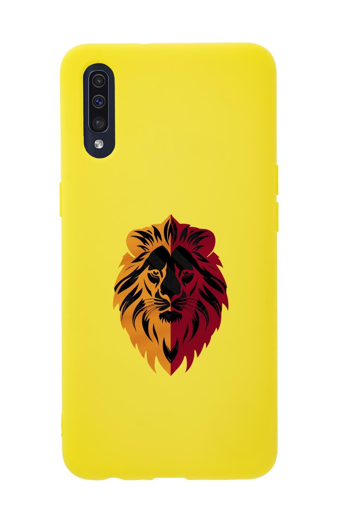 mooodcase Samsung A30S Uyumlu Sarı Kırmızı Aslan Desenli Premium Silikonlu Telefon Kılıfı