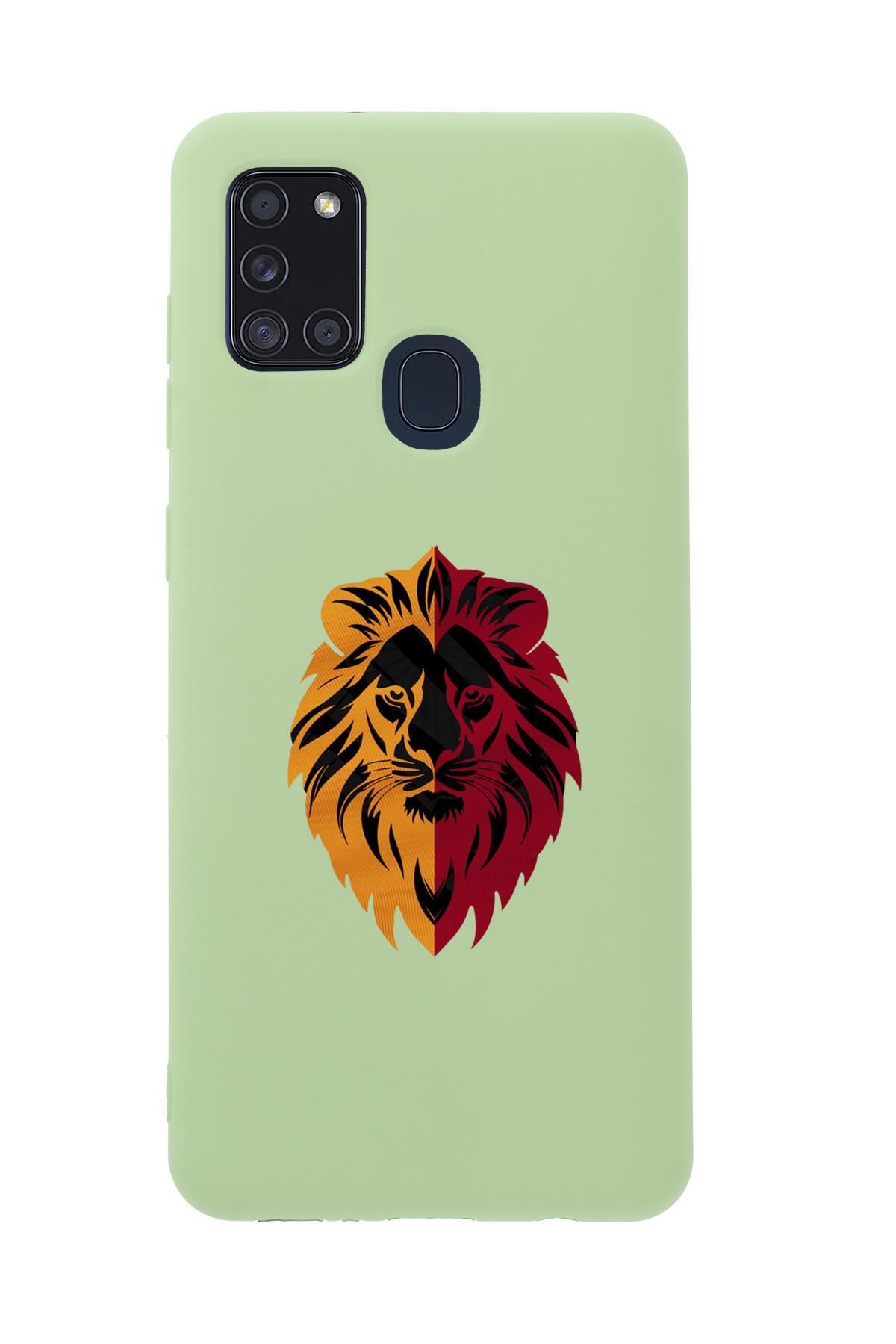 mooodcase Samsung A21S Uyumlu Sarı Kırmızı Aslan Desenli Premium Silikonlu Telefon Kılıfı
