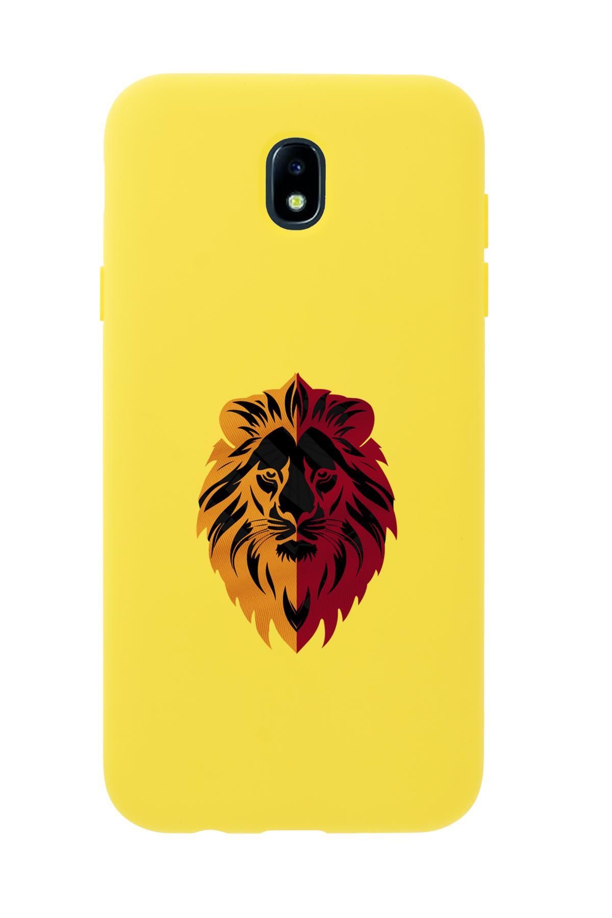 mooodcase Samsung J7 Pro Uyumlu Sarı Kırmızı Aslan Desenli Premium Silikonlu Telefon Kılıfı